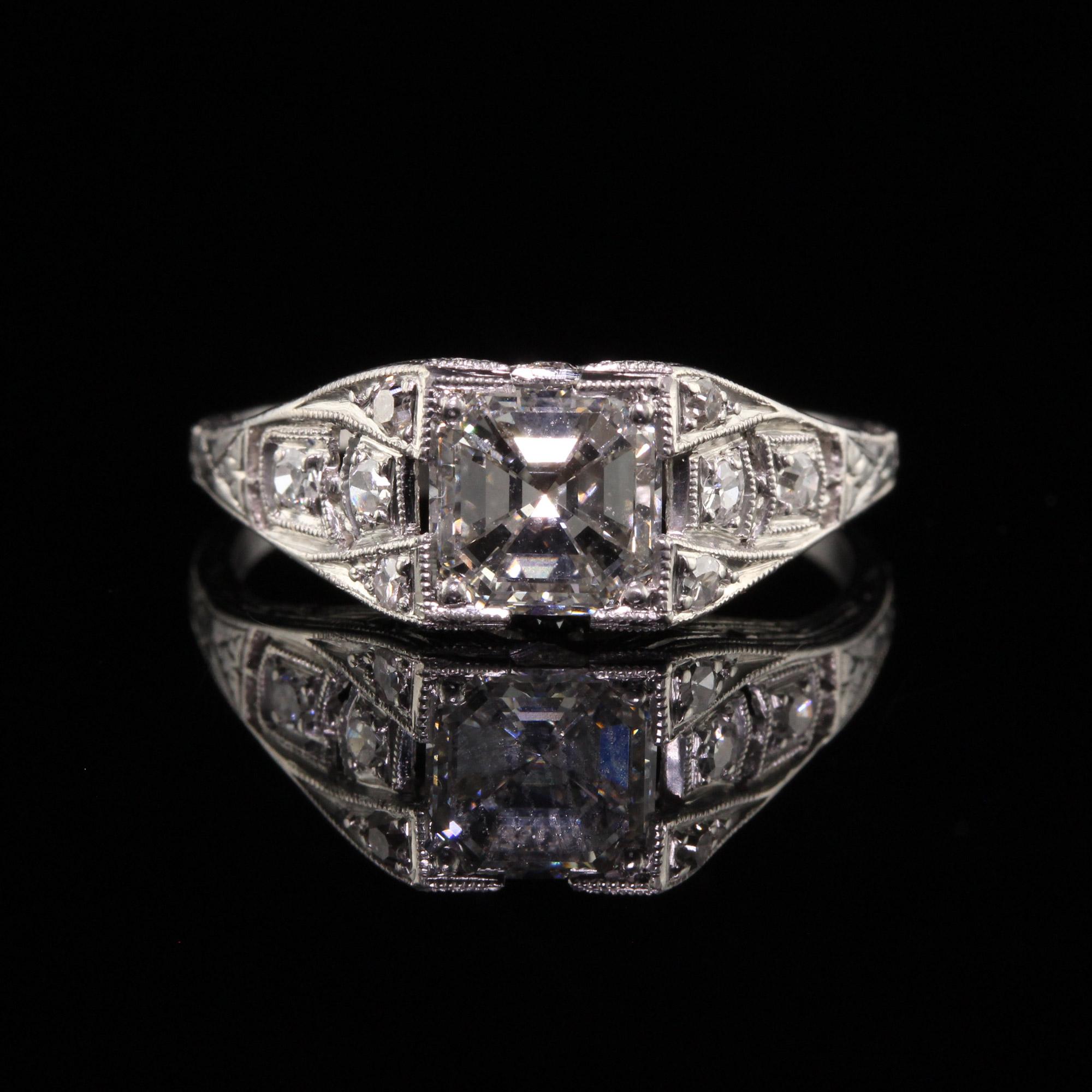 Antique Art Deco Platinum Asscher Cut Diamond Engagement Ring - GIA - Size 6 1/4 For Sale 1
