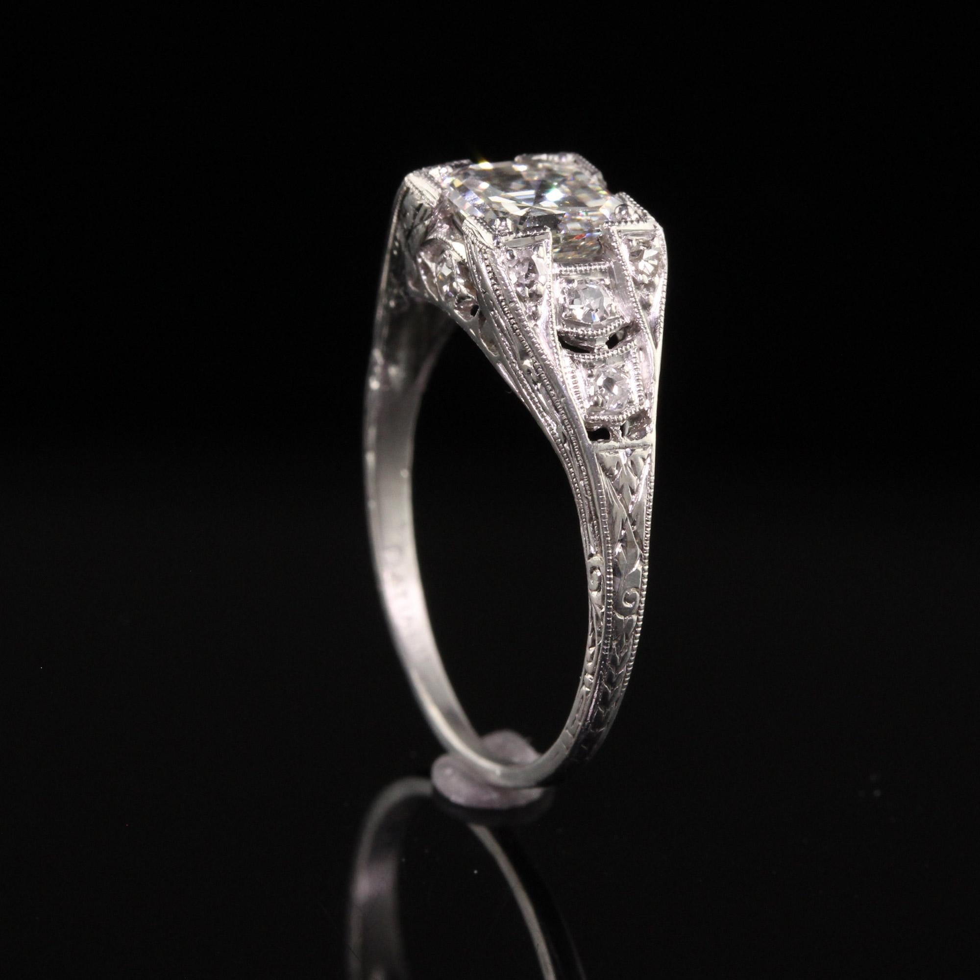 Antique Art Deco Platinum Asscher Cut Diamond Engagement Ring - GIA - Size 6 1/4 For Sale 3