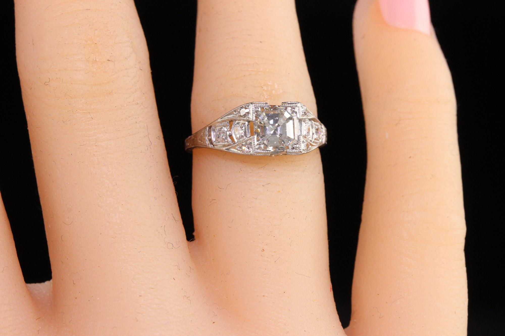 Antique Art Deco Platinum Asscher Cut Diamond Engagement Ring - GIA - Size 6 1/4 For Sale 4