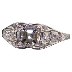 Antique Art Deco Platinum Asscher Cut Diamond Engagement Ring - GIA - Size 6 1/4