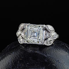 Antique Art Deco Platinum Asscher Cut Diamond Marquise Engagement Ring - GIA