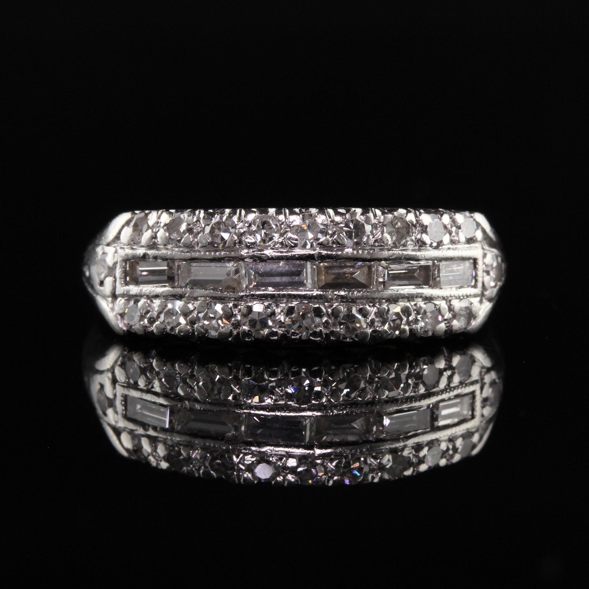 Antique Art Deco Platinum Baguette and Single Cut Diamond Wedding Band In Good Condition For Sale In Great Neck, NY