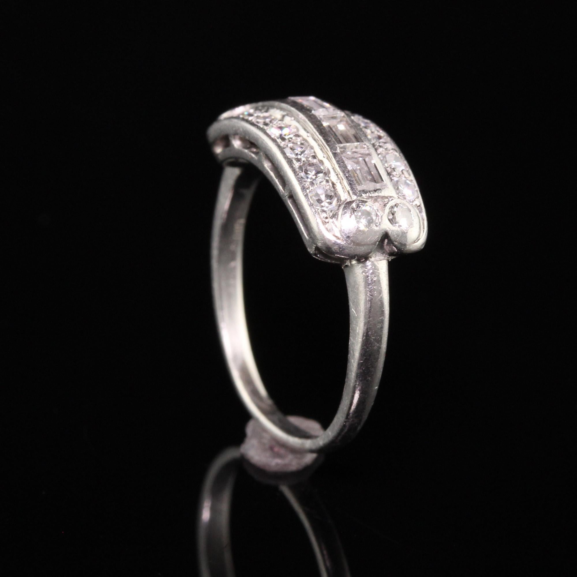 Antique Art Deco Platinum Baguette and Single Cut Diamond Wedding Band In Good Condition For Sale In Great Neck, NY
