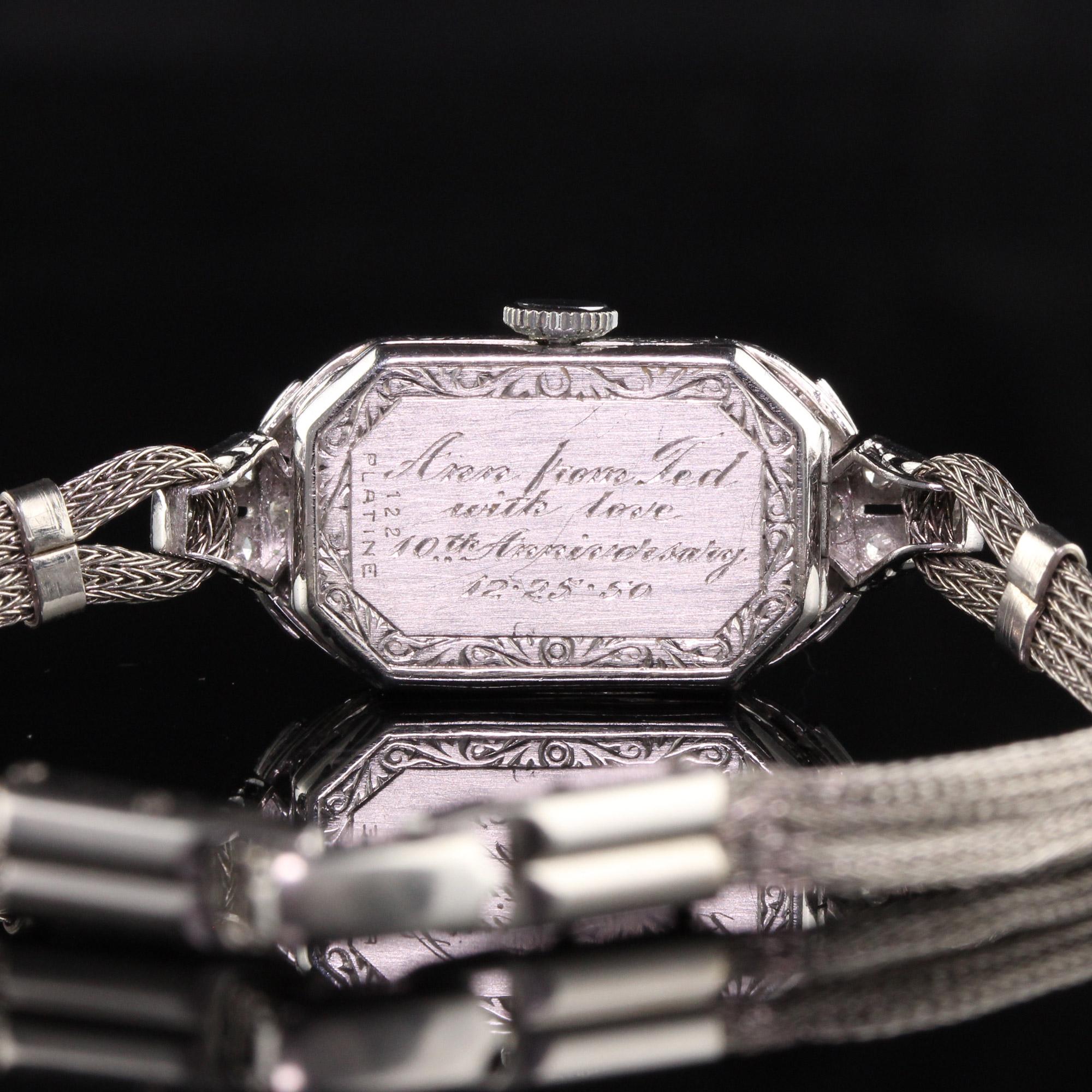 Antique Art Deco Platinum Birks Baguette Diamond Ladies Dress Watch 2