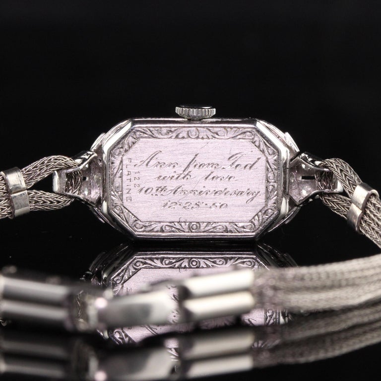 Antique Art Deco Platinum Birks Baguette Diamond Ladies Dress Watch For Sale 5