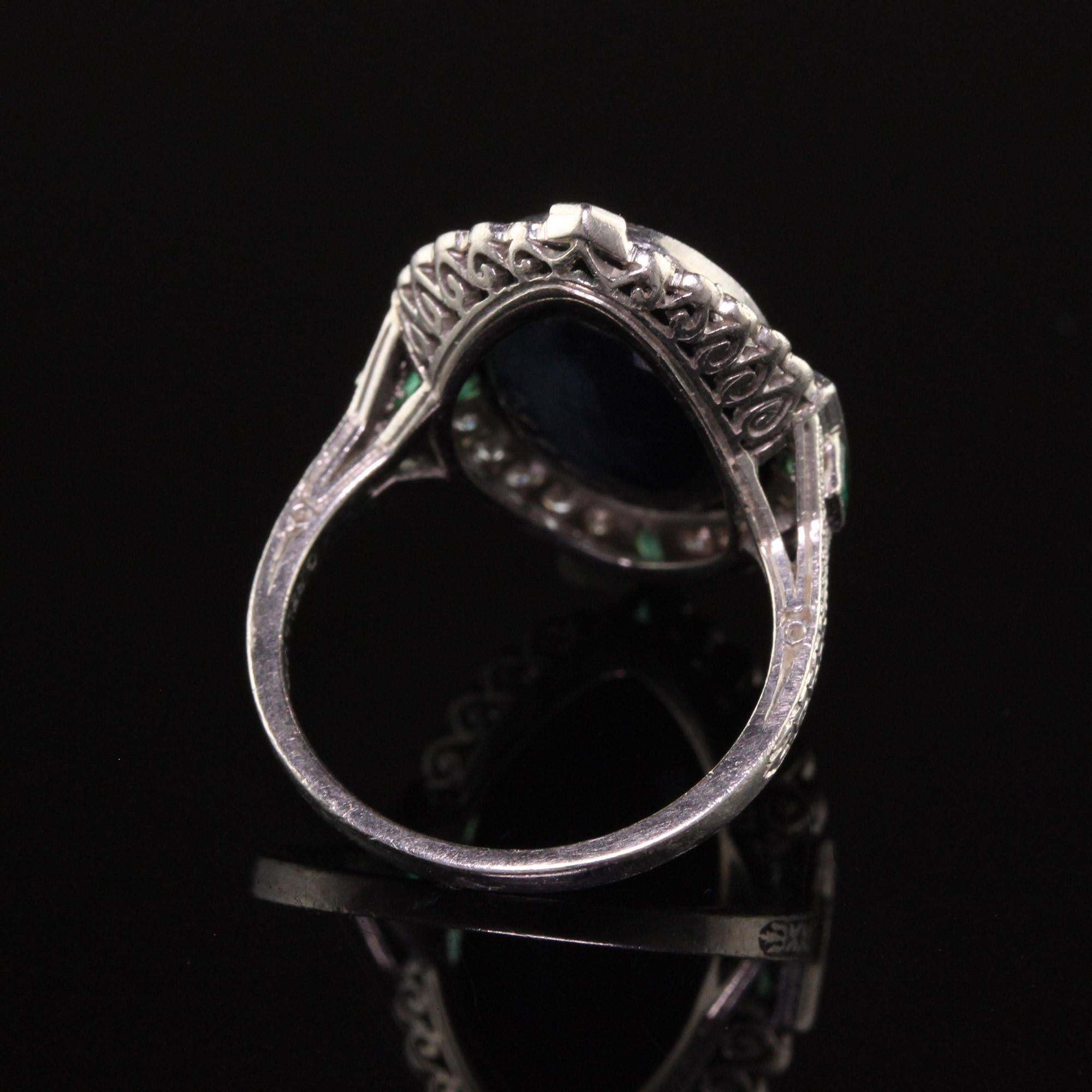 Antique Art Deco Platinum Black Opal Diamond and Emerald Cocktail Ring 3