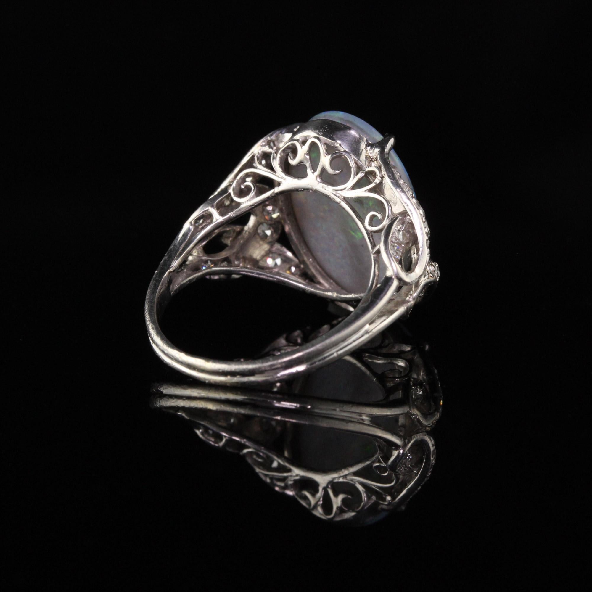 Antique Art Deco Platinum Black Opal Diamond Statement Ring at 1stDibs