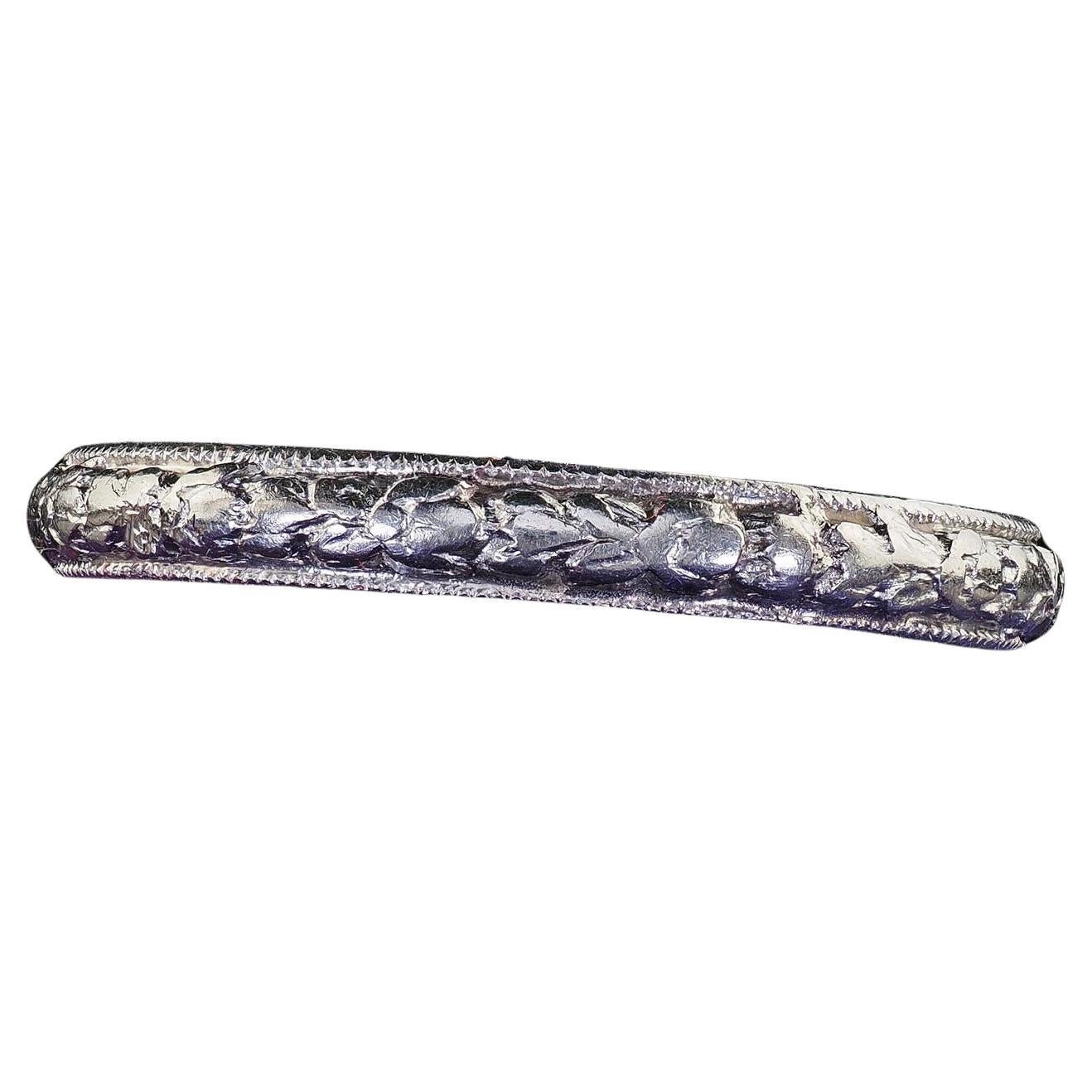 Antique Art Deco Platinum Blossom Engraved Wedding Band - Size 6 1/4