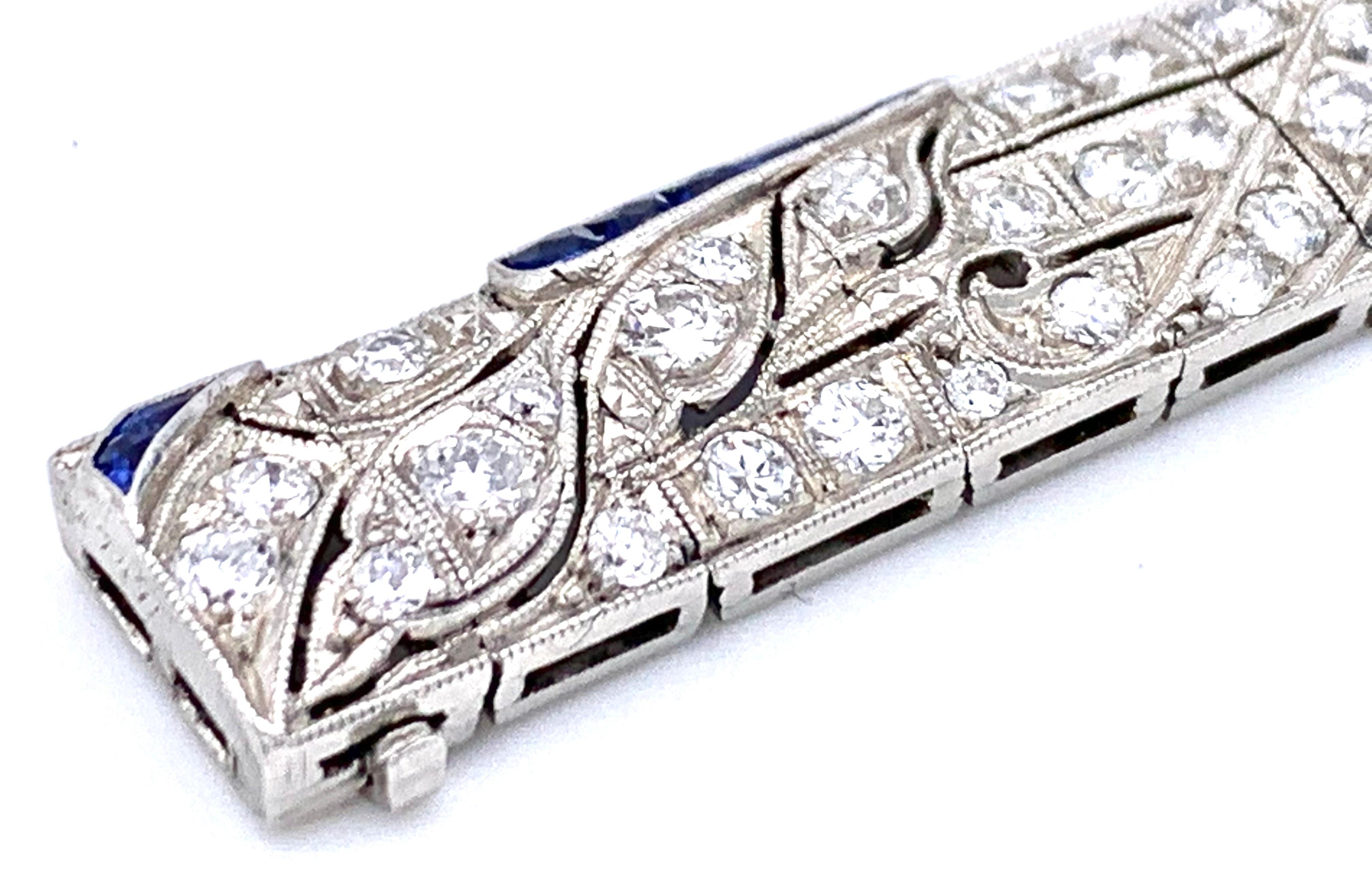 Antique Art Deco PLatinum Brilliant Cut Diamond Sapphire Link Bracelet 4