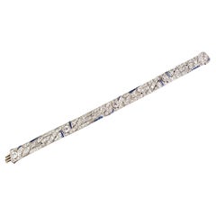 Antique Art Deco PLatinum Brilliant Cut Diamond Sapphire Link Bracelet