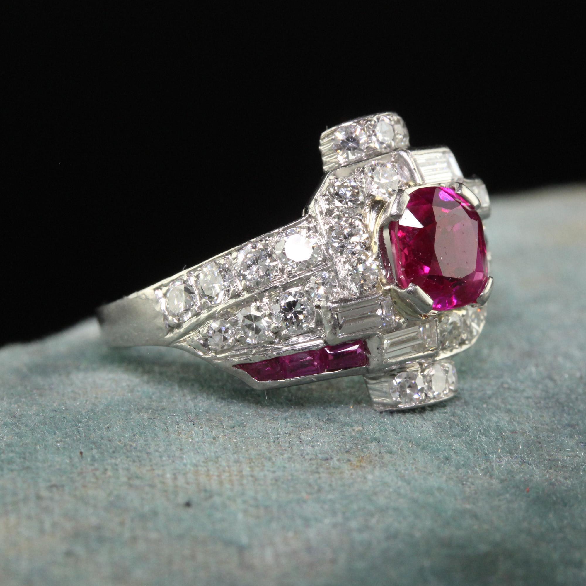 Late Art Deco Platinum Burma Ruby and Diamond Engagement Ring - GIA In Good Condition For Sale In Great Neck, NY