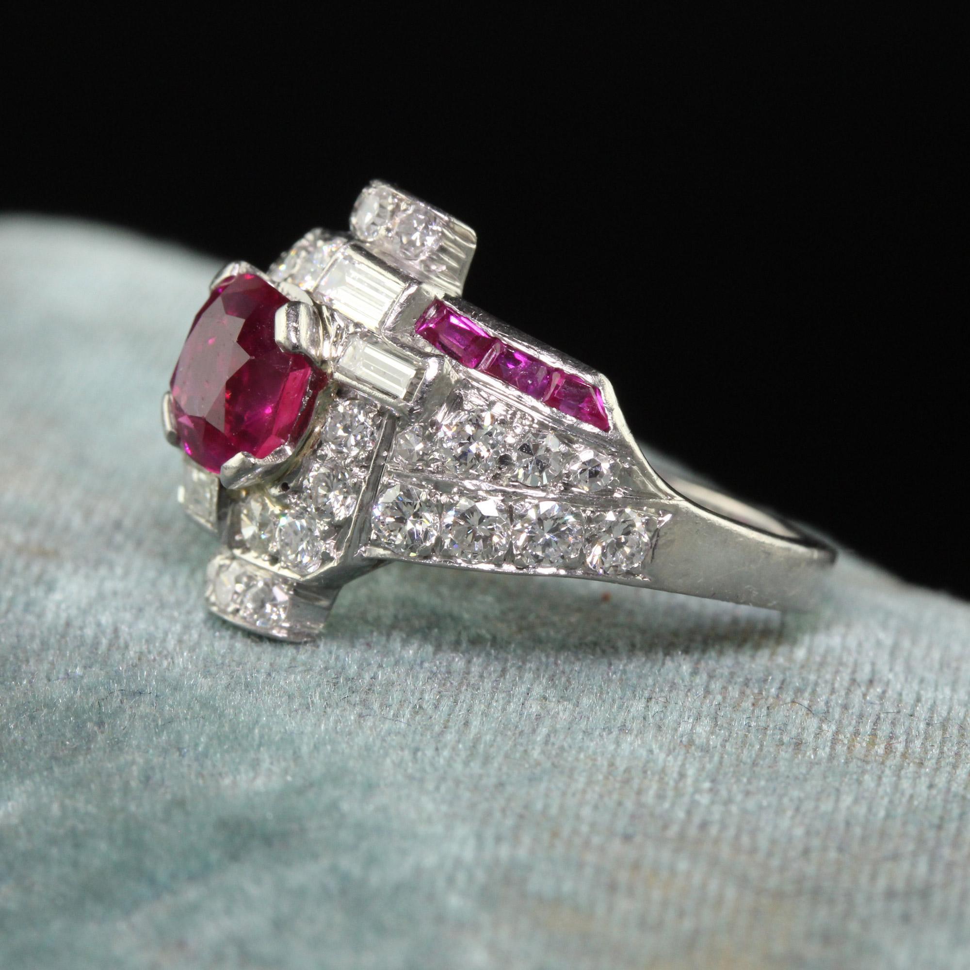 Women's Late Art Deco Platinum Burma Ruby and Diamond Engagement Ring - GIA For Sale