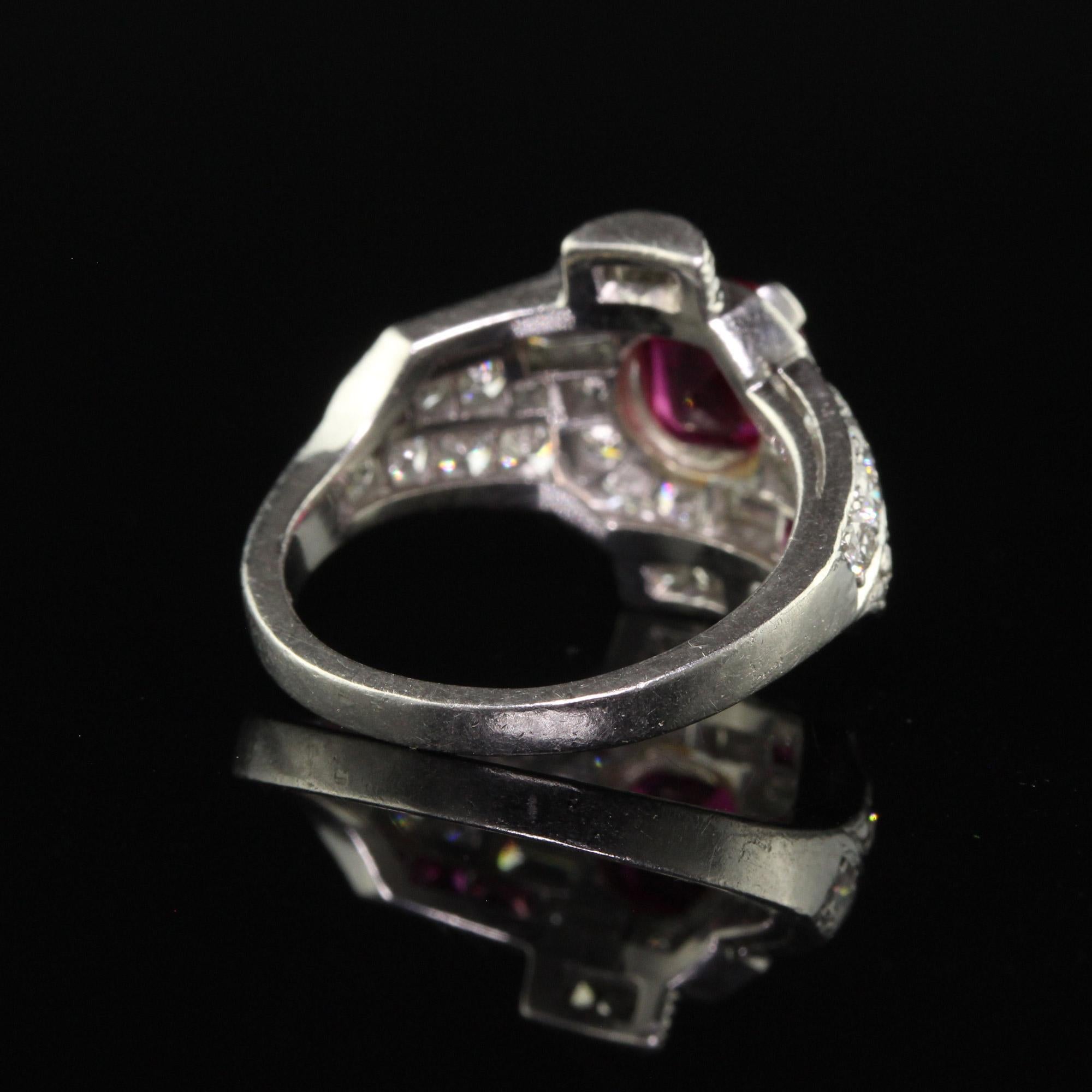 Late Art Deco Platinum Burma Ruby and Diamond Engagement Ring - GIA For Sale 2