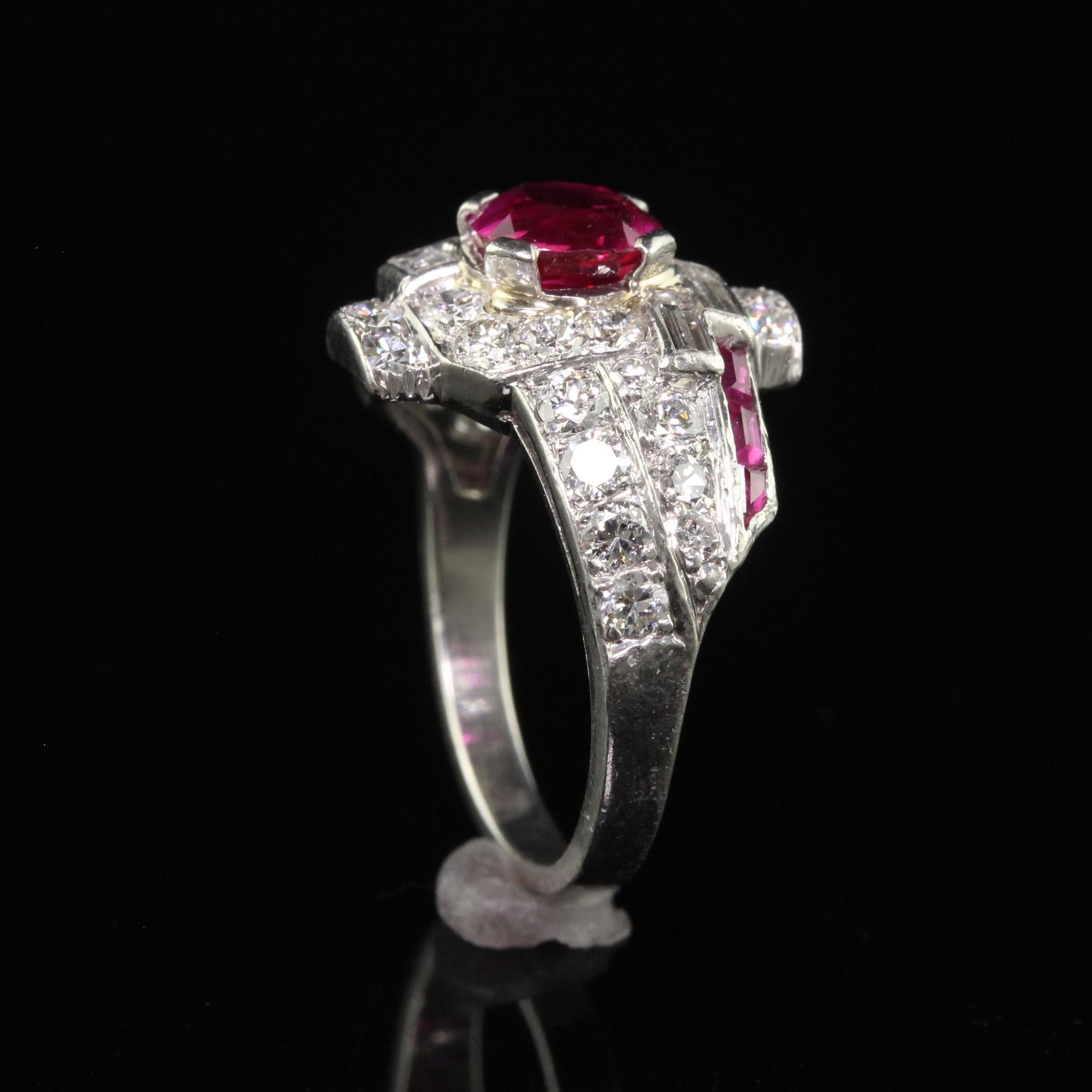Late Art Deco Platinum Burma Ruby and Diamond Engagement Ring - GIA For Sale 3