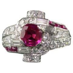 Late Art Deco Platinum Burma Ruby and Diamond Engagement Ring - GIA