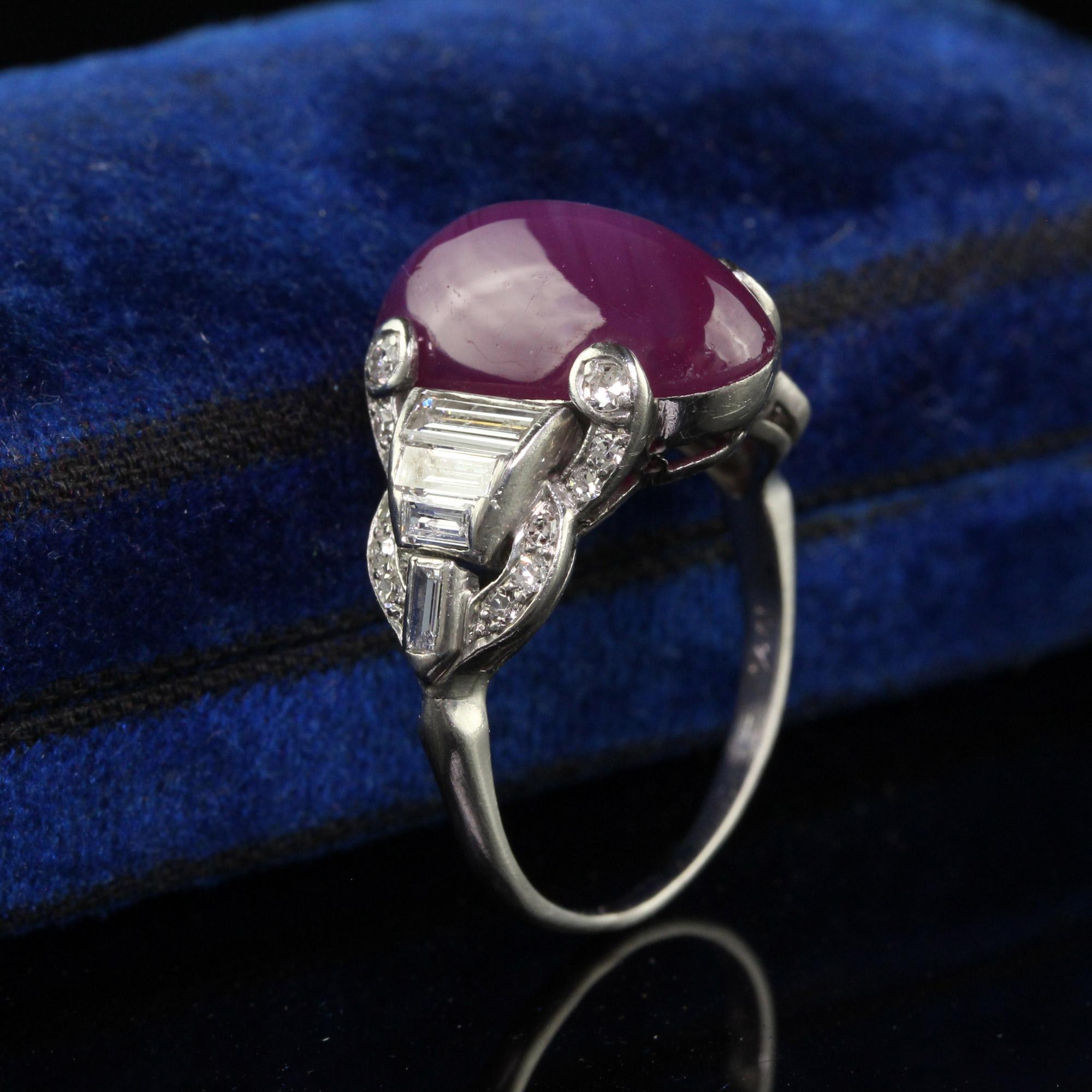 Cabochon Antique Art Deco Platinum Burma Star Ruby and Diamond Cocktail Ring - AGL For Sale