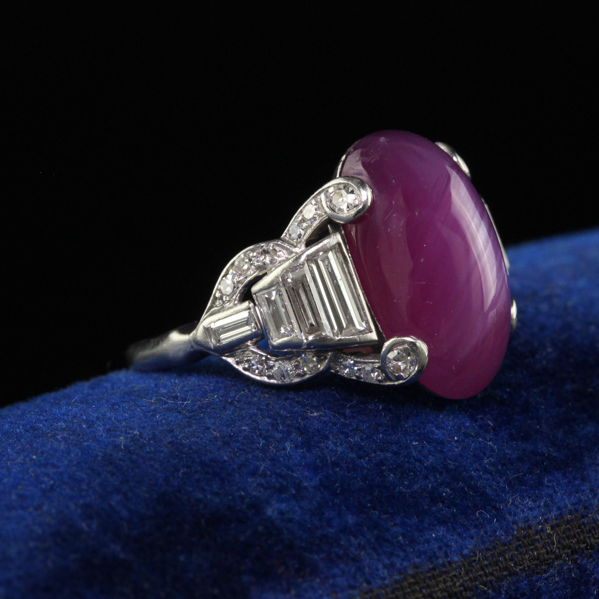 Antique Art Deco Platinum Burma Star Ruby and Diamond Cocktail Ring - AGL In Good Condition For Sale In Great Neck, NY