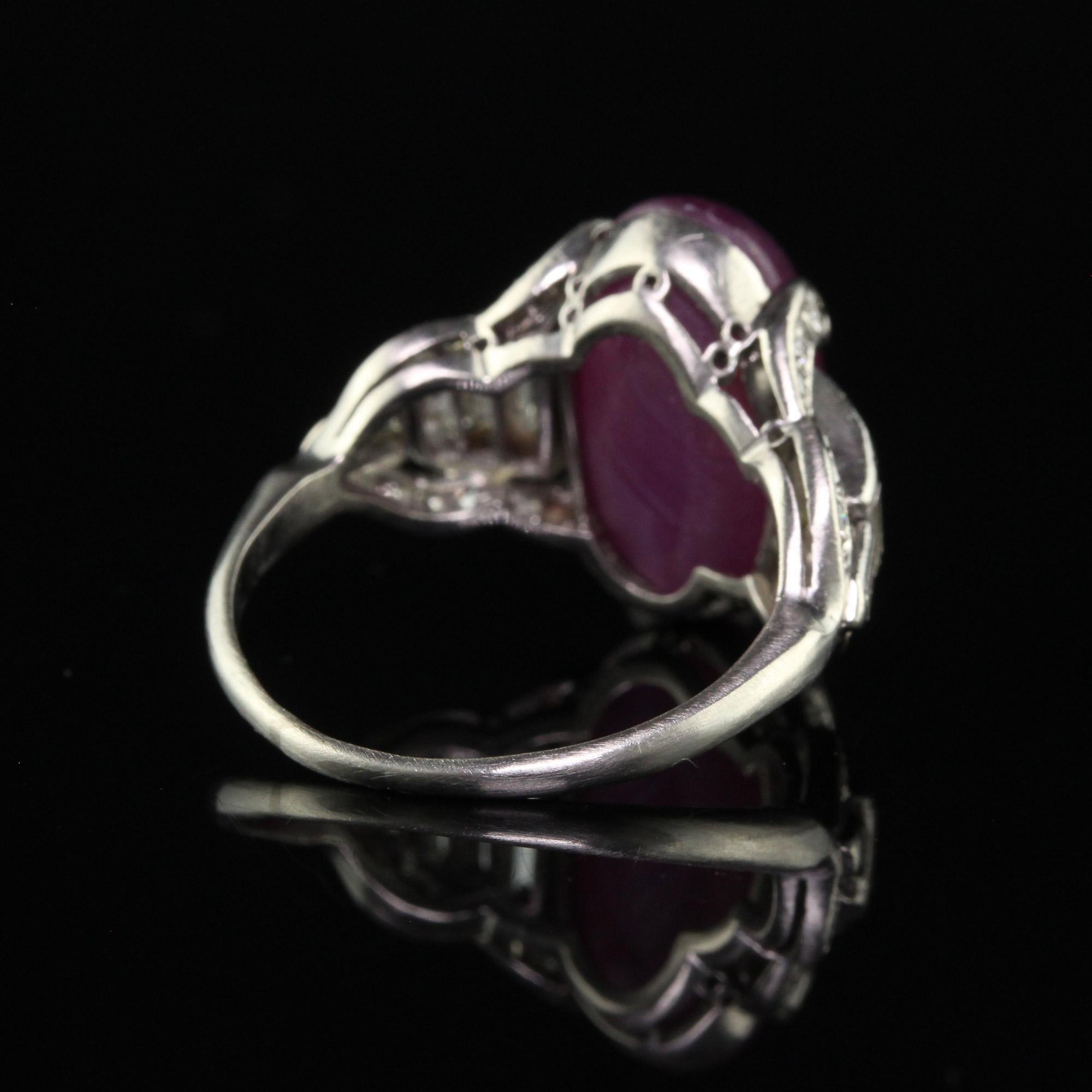 Antique Art Deco Platinum Burma Star Ruby and Diamond Cocktail Ring - AGL For Sale 2