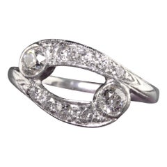 Antique Art Deco Platinum Bypass Toi et Moi Old Euro Diamond Ring