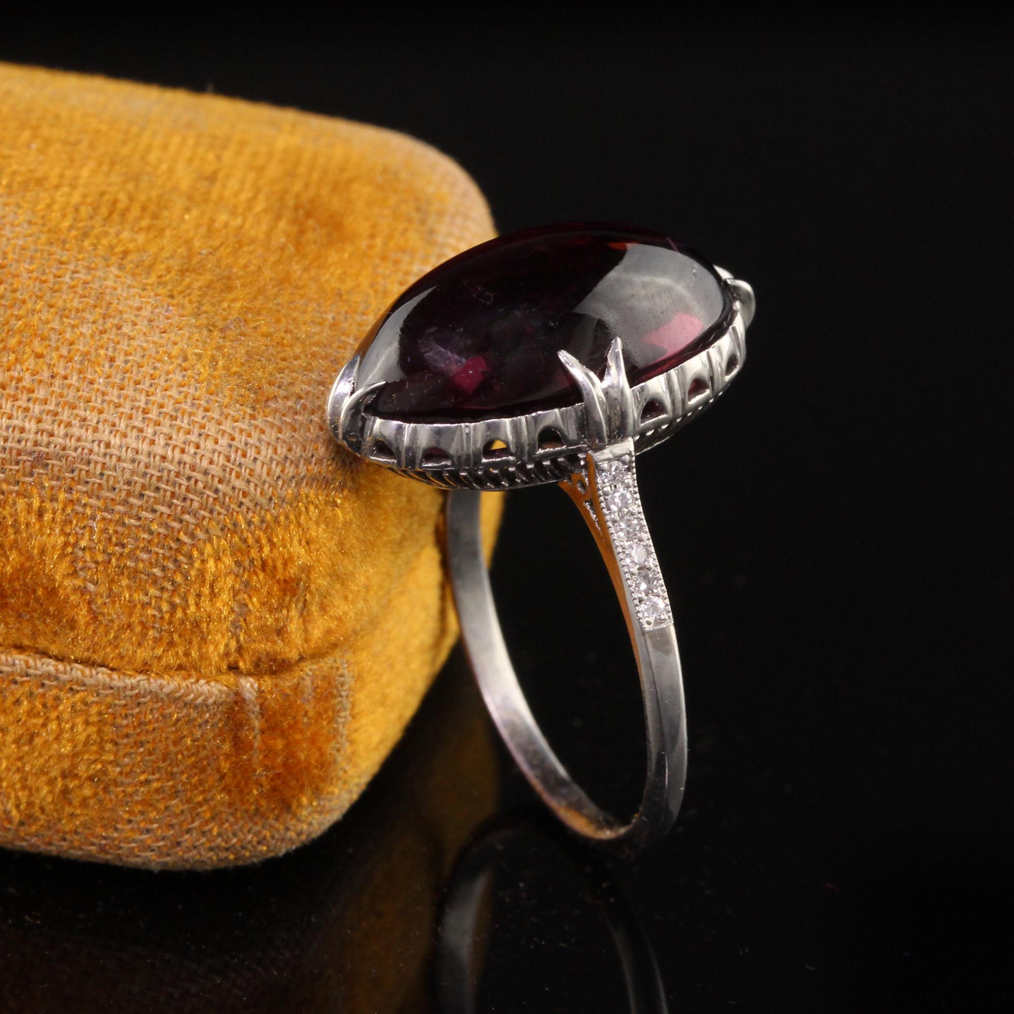 Antique Art Deco Platinum Cabochon Rhodolite Garnet and Diamond Cocktail Ring In Good Condition In Great Neck, NY