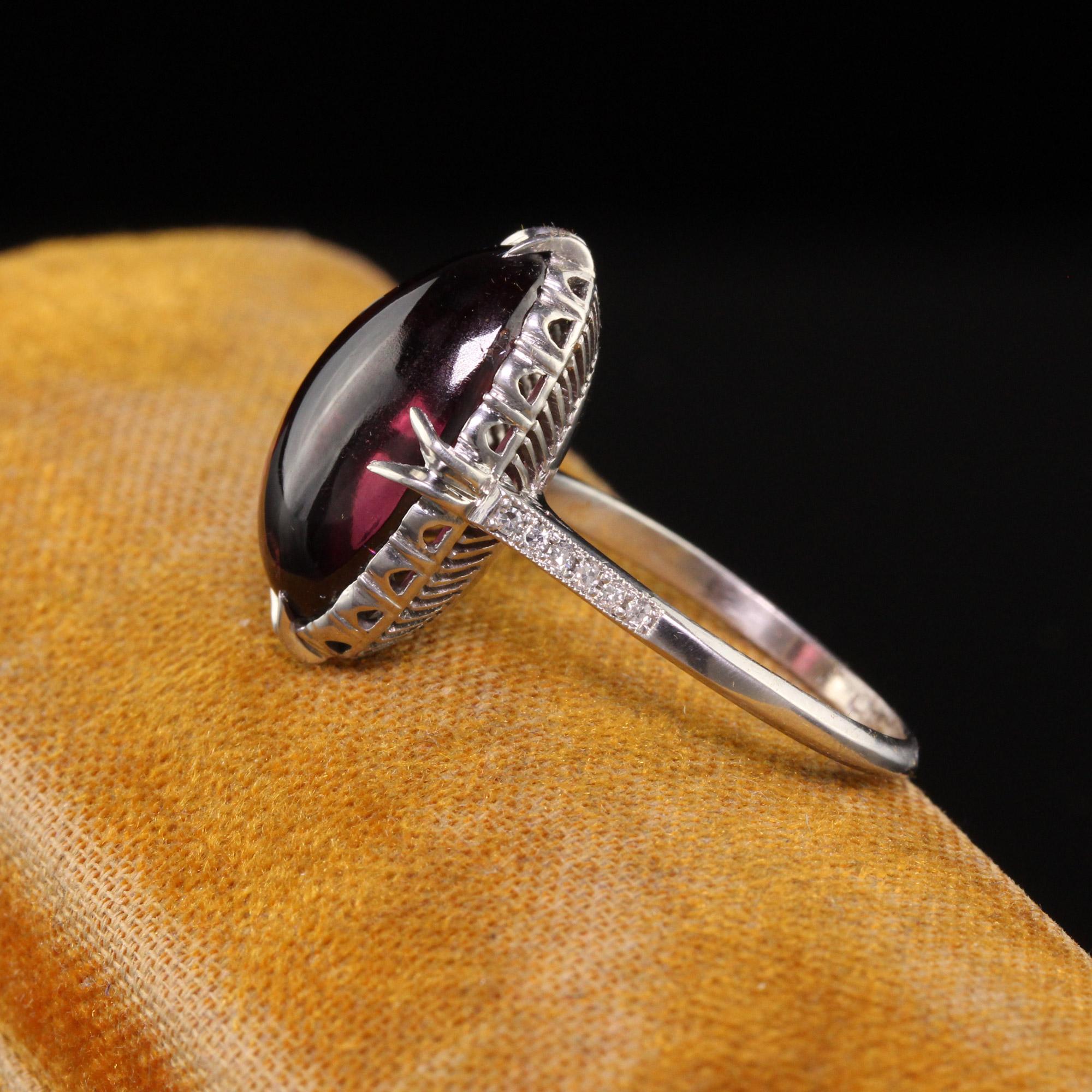 Women's Antique Art Deco Platinum Cabochon Rhodolite Garnet and Diamond Cocktail Ring