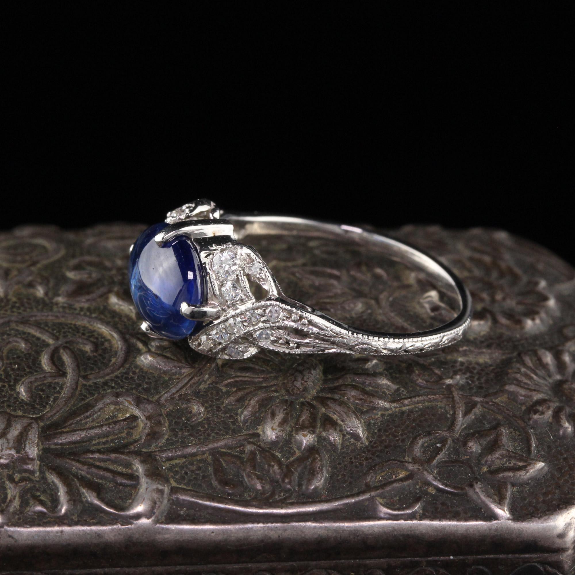 Oval Cut Antique Art Deco Platinum Cabochon Sapphire and Diamond Cocktail Ring