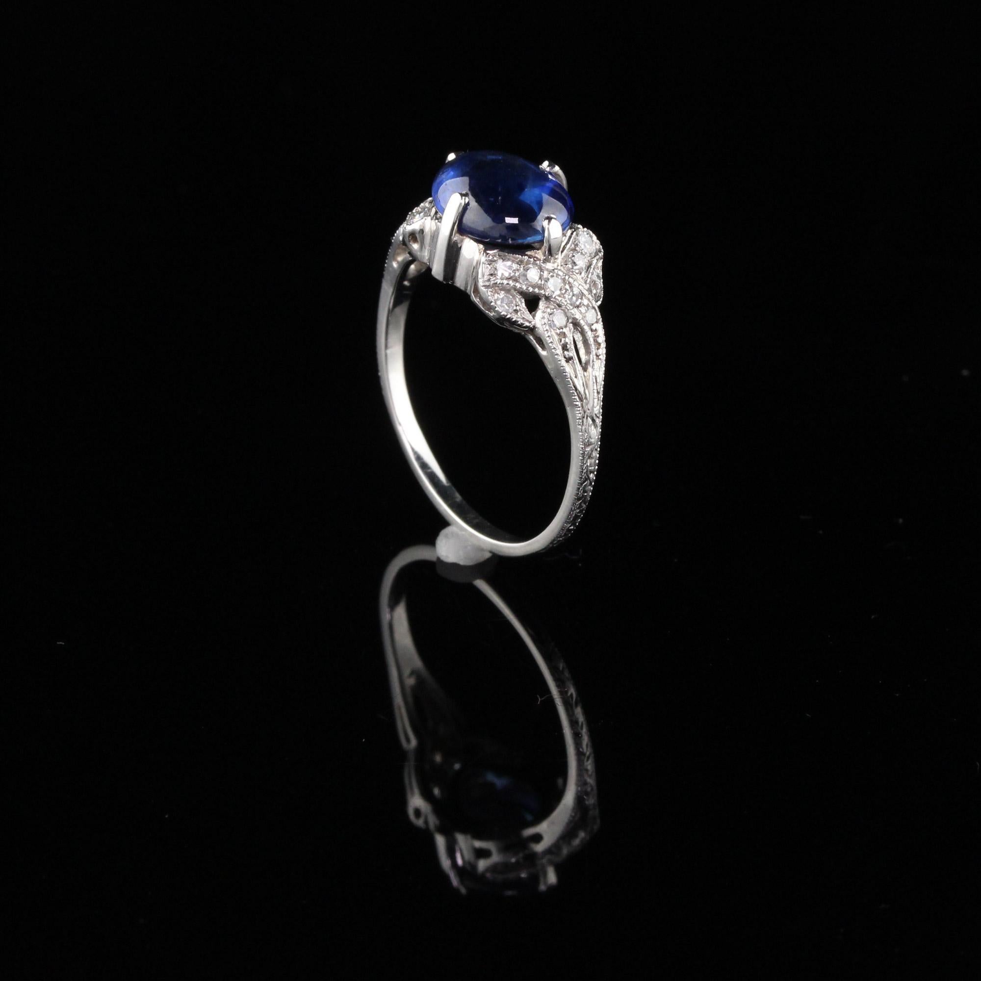 Antique Art Deco Platinum Cabochon Sapphire and Diamond Cocktail Ring In Excellent Condition In Great Neck, NY