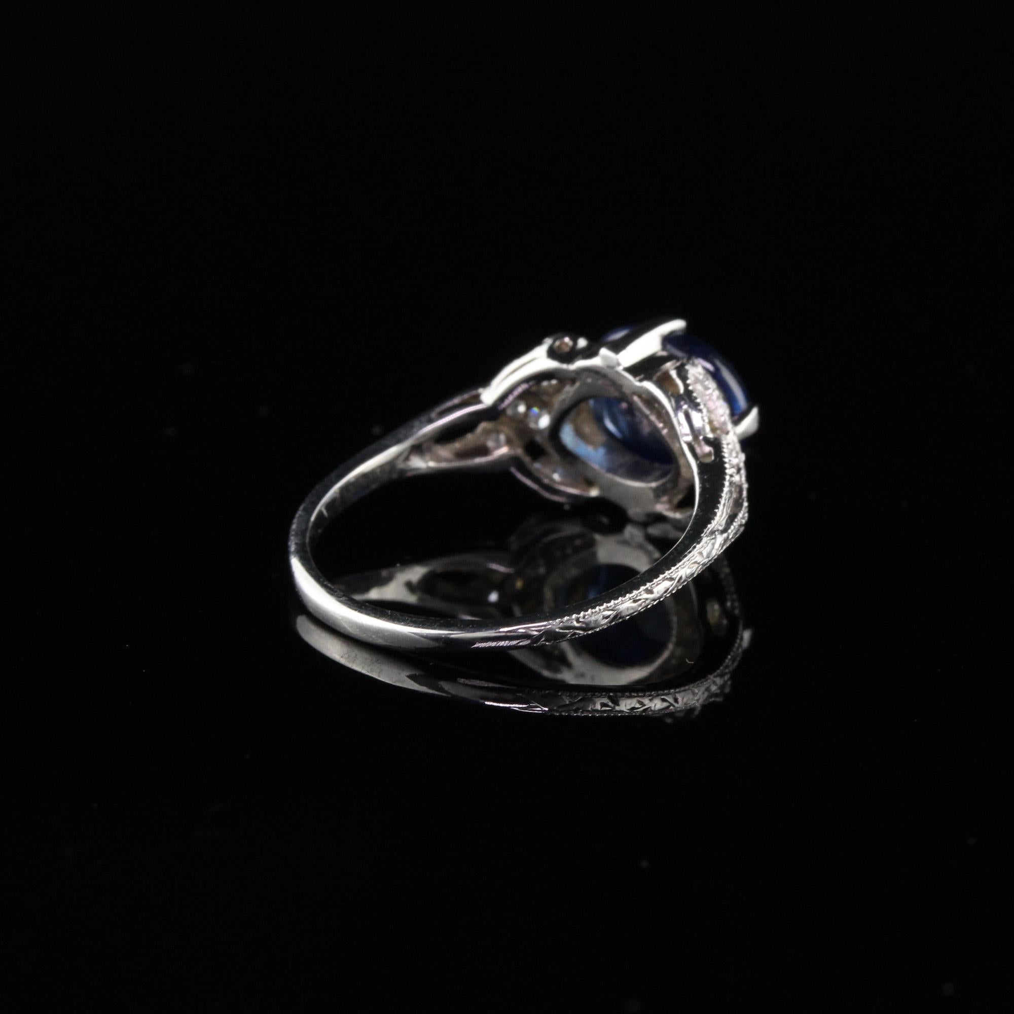 Women's or Men's Antique Art Deco Platinum Cabochon Sapphire and Diamond Cocktail Ring