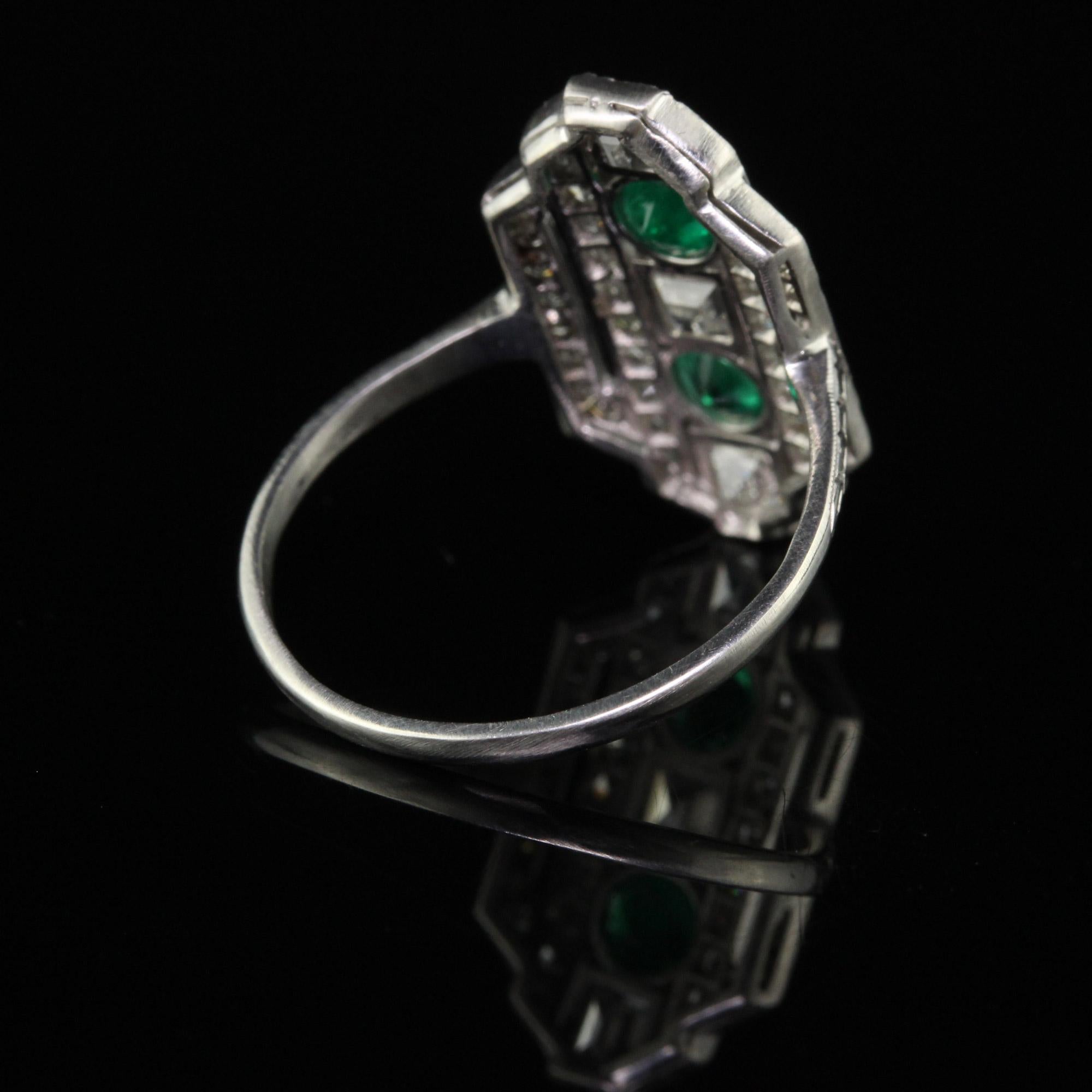 Antique Art Deco Platinum Carre Cut Diamond and Emerald Shield Ring - Size 6 3/4 2
