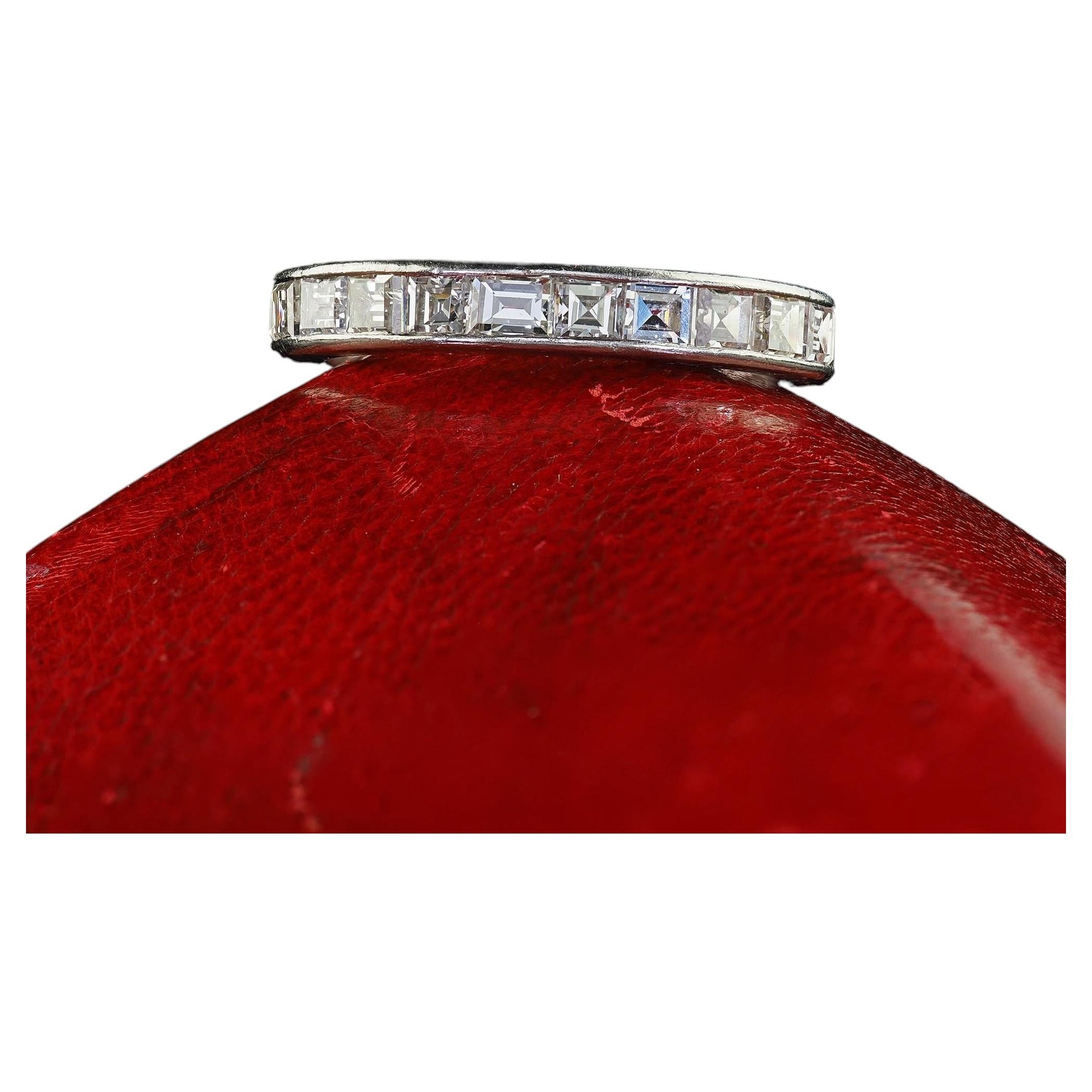 Antique Art Deco Platinum Carre Cut Diamond Eternity Wedding Band - Size 5 1/2