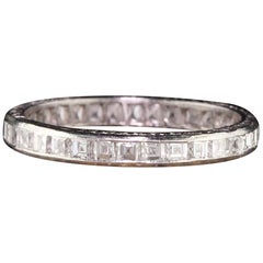 Antique Art Deco Platinum Carre Cut Diamonds Eternity Band