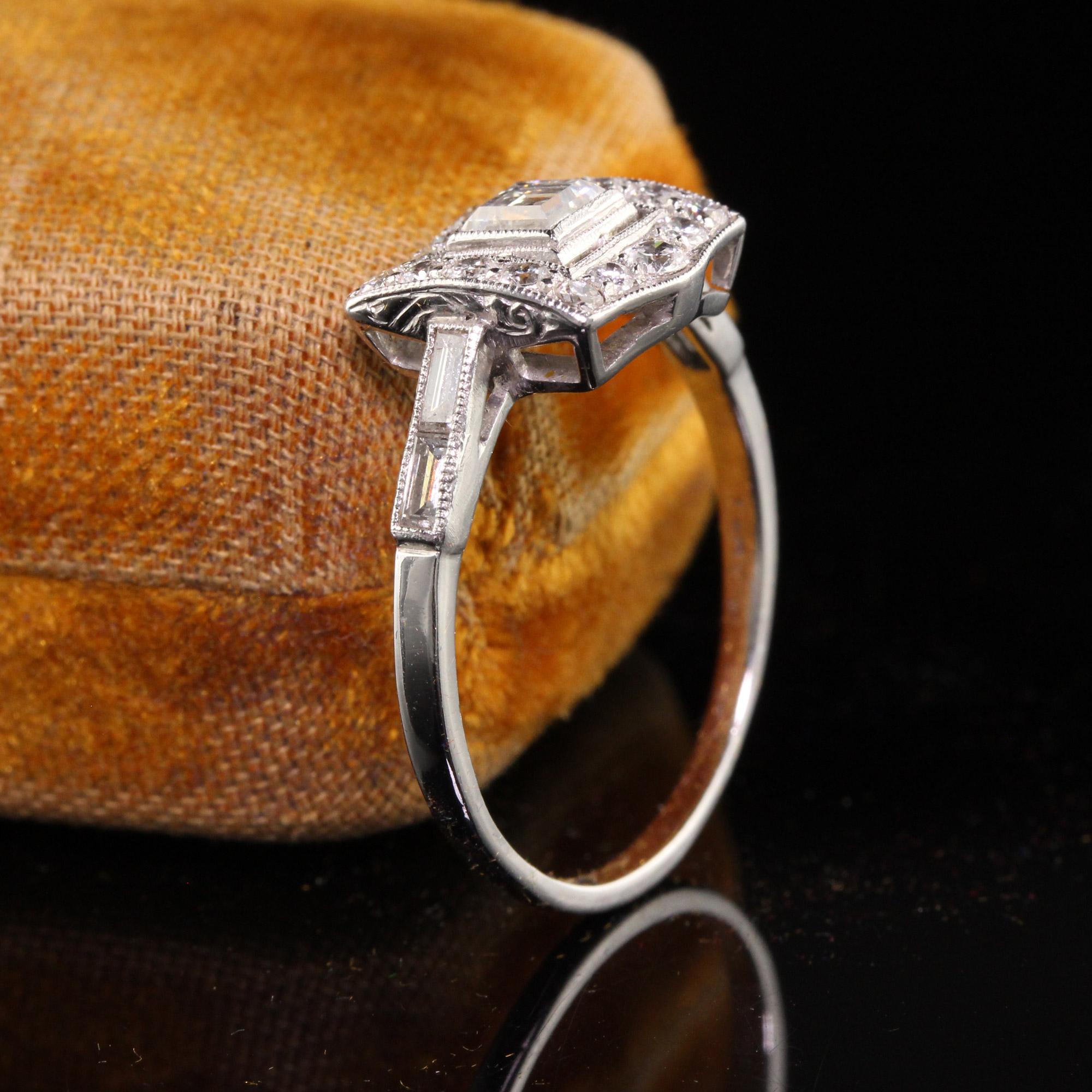 Old European Cut Antique Art Deco Platinum Carre Cut Old European Diamond Engagement Ring