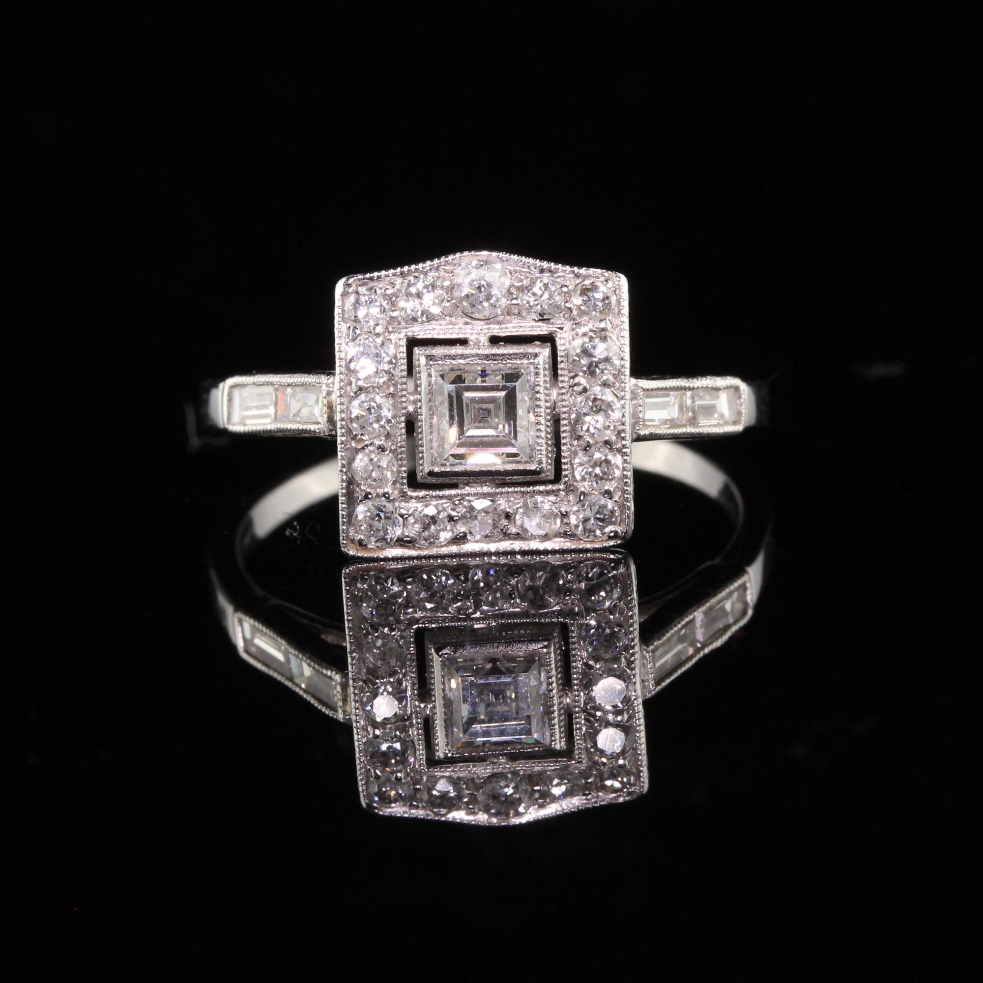 Antique Art Deco Platinum Carre Cut Old European Diamond Engagement Ring In Good Condition In Great Neck, NY