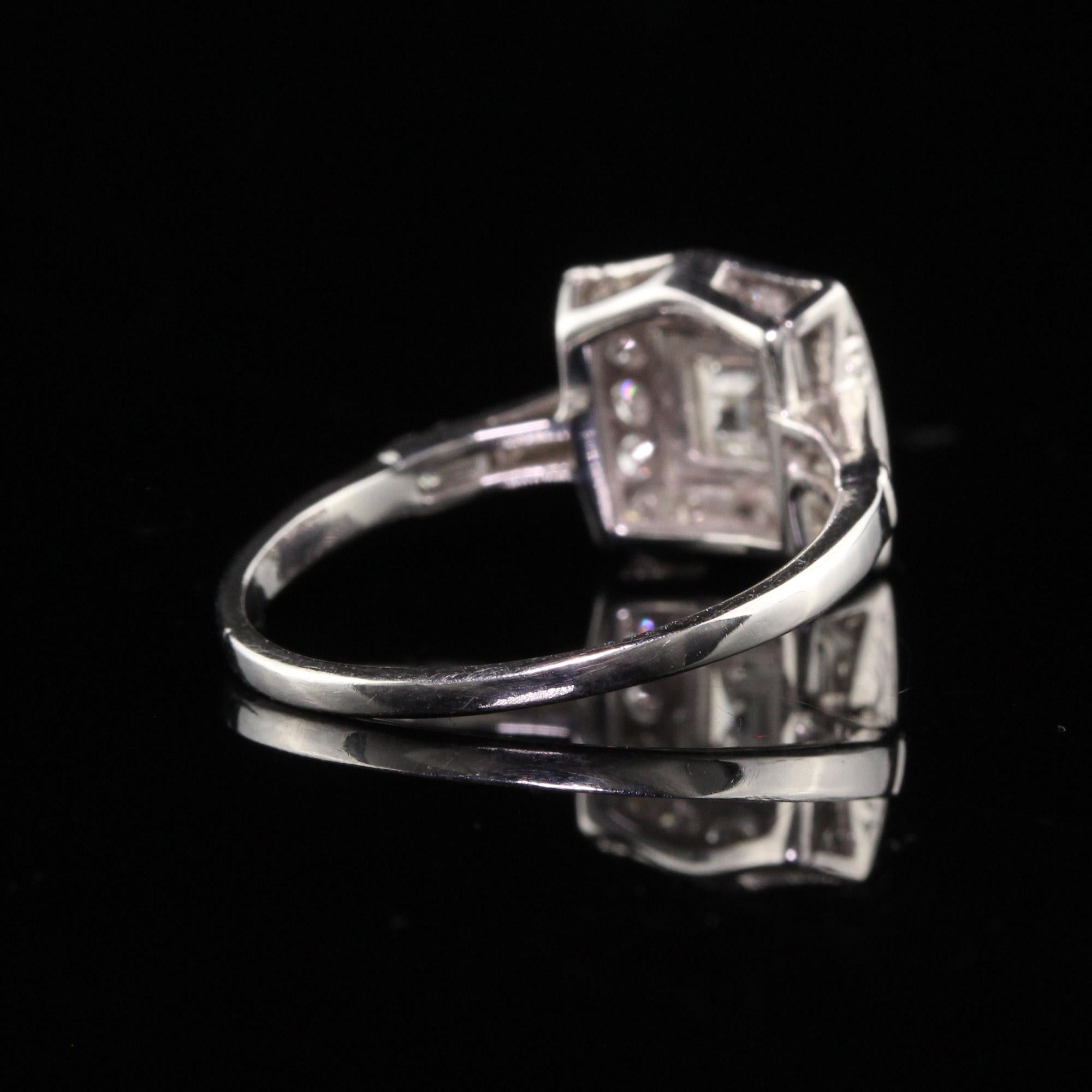 Women's Antique Art Deco Platinum Carre Cut Old European Diamond Engagement Ring
