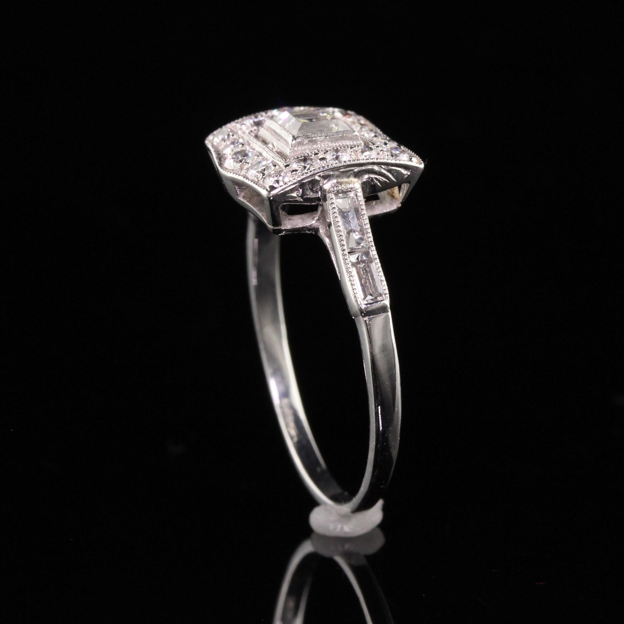 Antique Art Deco Platinum Carre Cut Old European Diamond Engagement Ring 1