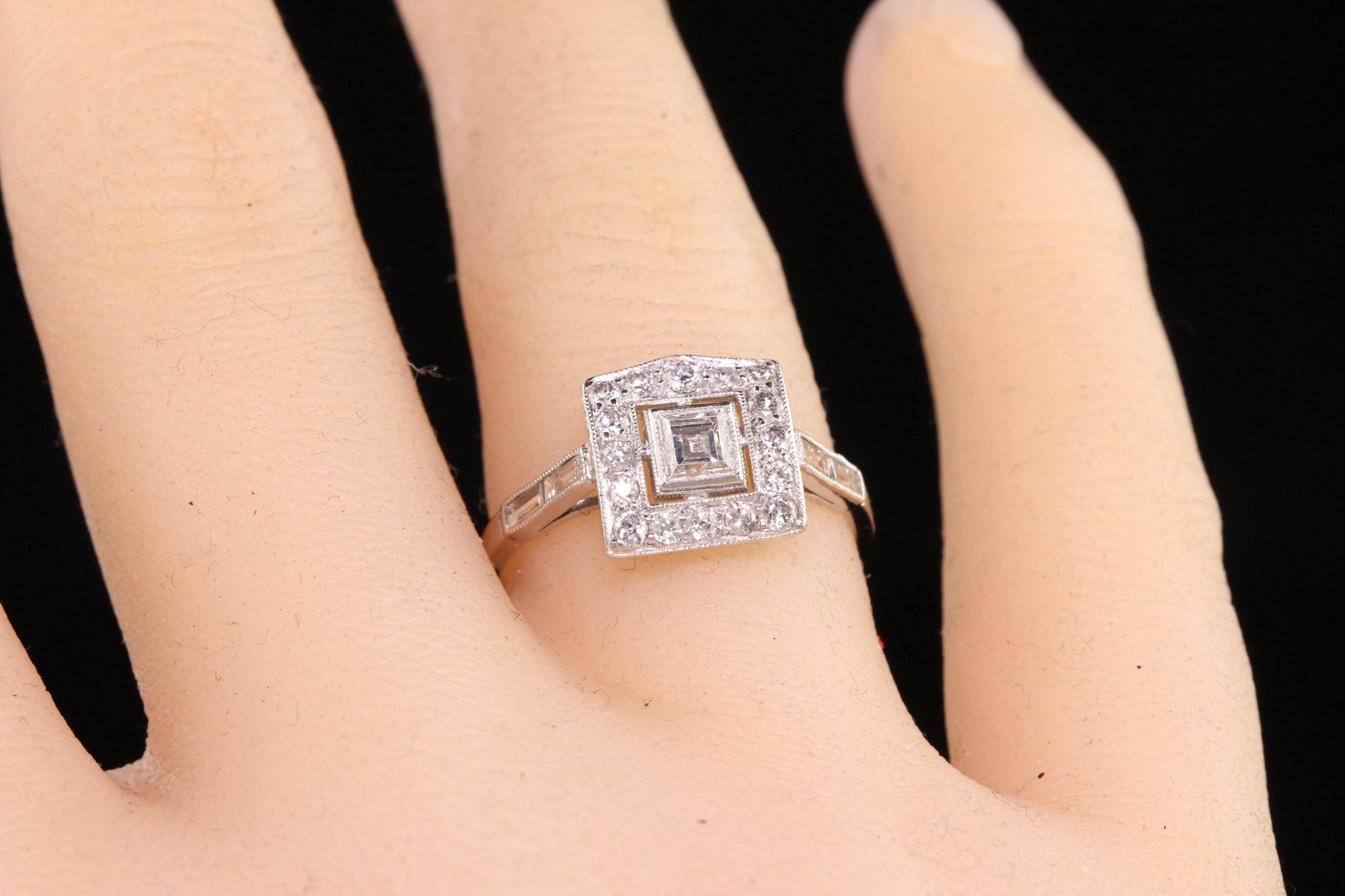 Antique Art Deco Platinum Carre Cut Old European Diamond Engagement Ring 2