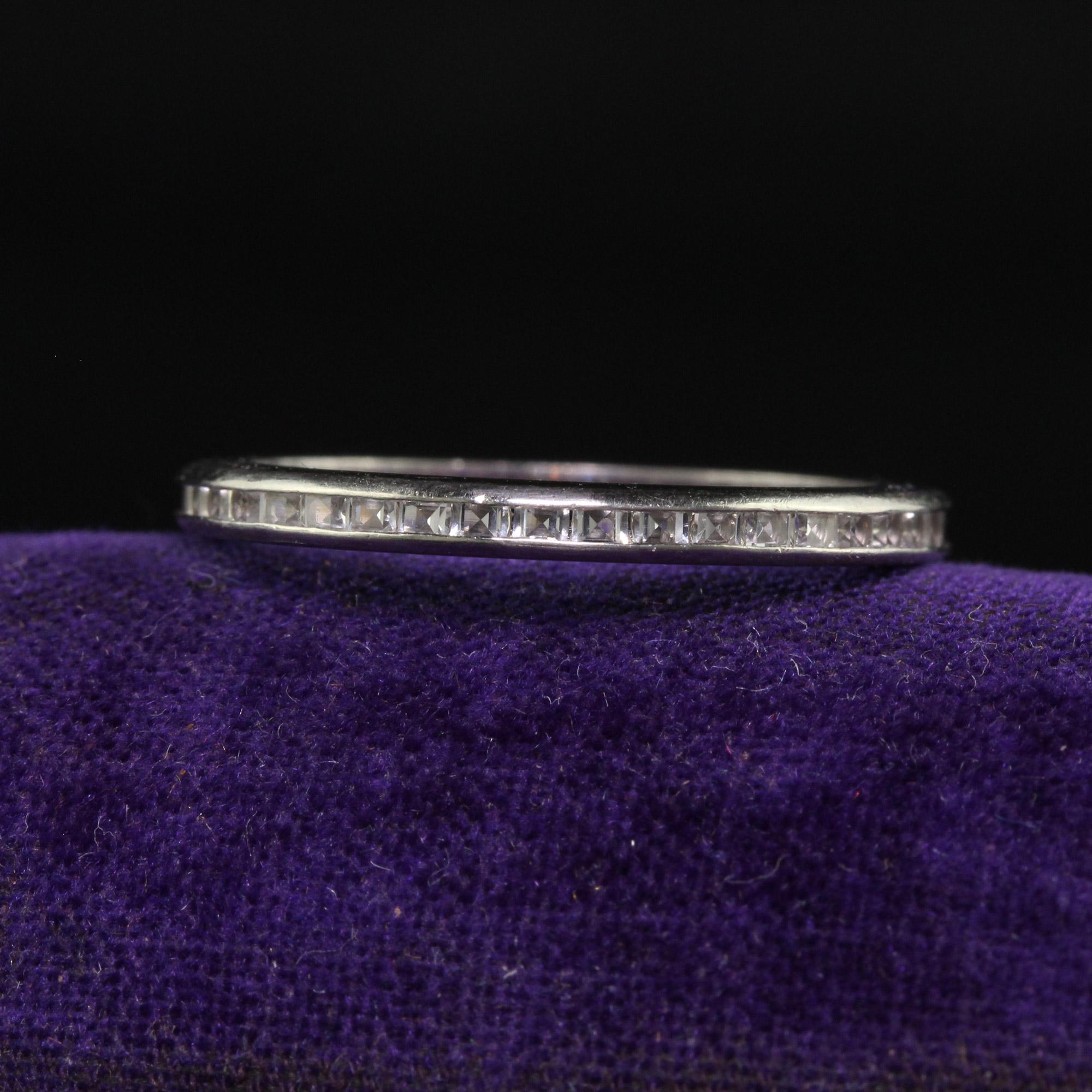 Beautiful Antique Art Deco Platinum French Old Mine Diamond Eternity Band - Size 4 3/4. This gorgeous art deco eternity band is crafted in platinum. There are old mine cut diamonds going around the entire band. The side of the ring has French
