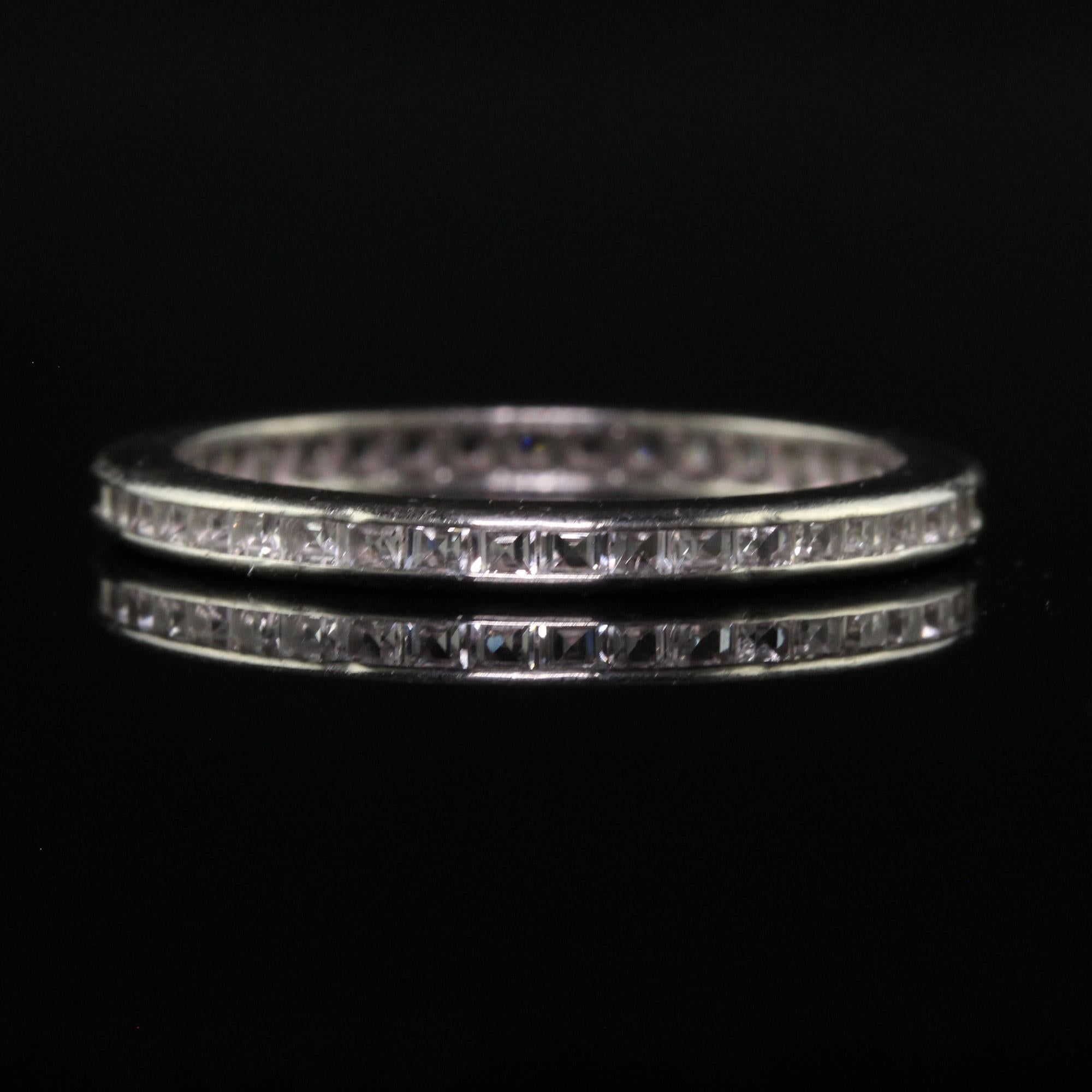 Antique Art Deco Platinum Carre Cut White Sapphire Eternity Band - Size 7 1/2 In Good Condition For Sale In Great Neck, NY