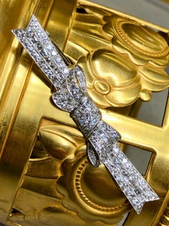 Antique Art Deco Platinum Carre Mine Cut Diamond Bow Pin Brooch 3ctw G Vs
