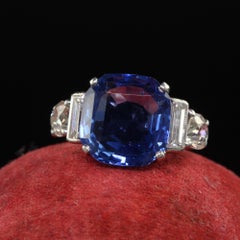 Antique Art Deco Platinum Ceylon No Heat Sapphire Diamond Engagement Ring - GIA