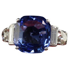 Antique Art Deco Platinum Ceylon No Heat Sapphire Diamond Engagement Ring - GIA