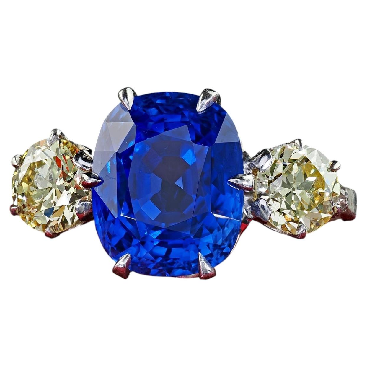 Antique Art Deco Platinum Ceylon No Heat Sapphire Diamond Three Stone Ring - GIA