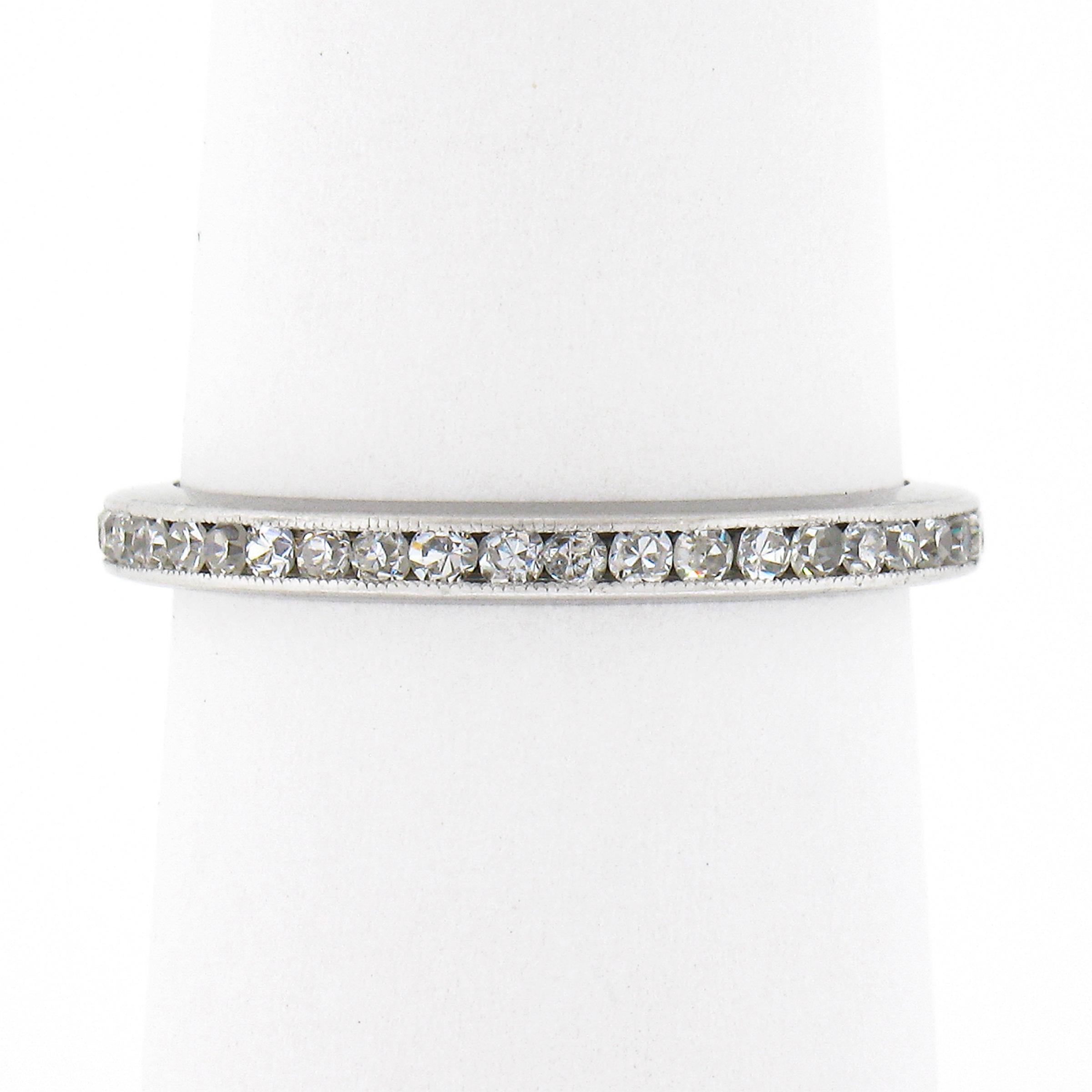 Antique Art Deco Platinum Channel Single Cut Diamond Eternity Wedding Band Ring In Good Condition For Sale In Montclair, NJ