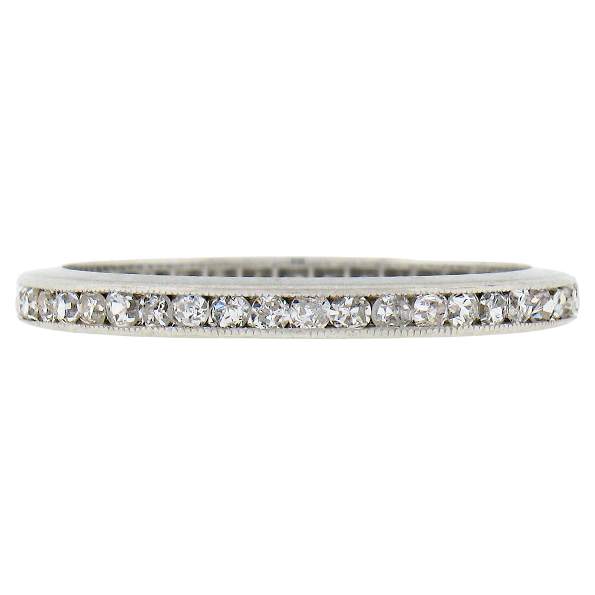 Antique Art Deco Platinum Channel Single Cut Diamond Eternity Wedding Band Ring