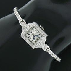 Antique Art Deco Platinum Croton 0.69ct Diamond Swiss Watch w/ 14k Gold Bracelet