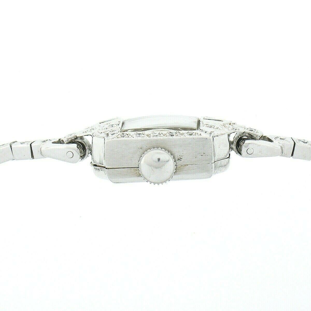 Women's Antique Art Deco Platinum Croton 0.69ct Diamond Swiss Watch w/ 14k Gold Bracelet