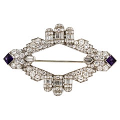Antique Art Deco Platinum Diamond Amethyst Moveable Brooch