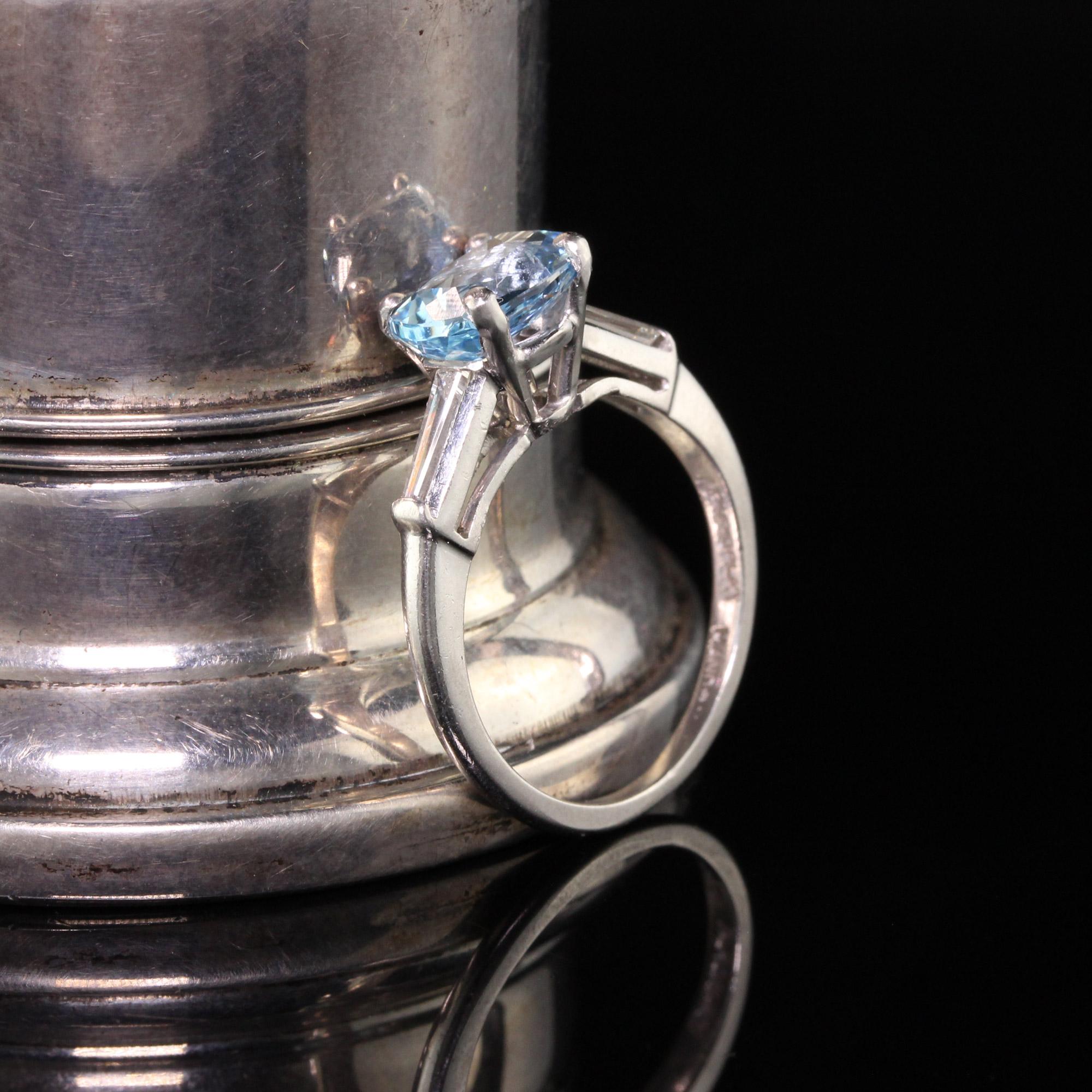 Oval Cut Antique Art Deco Platinum Diamond and Aquamarine Engagement Ring