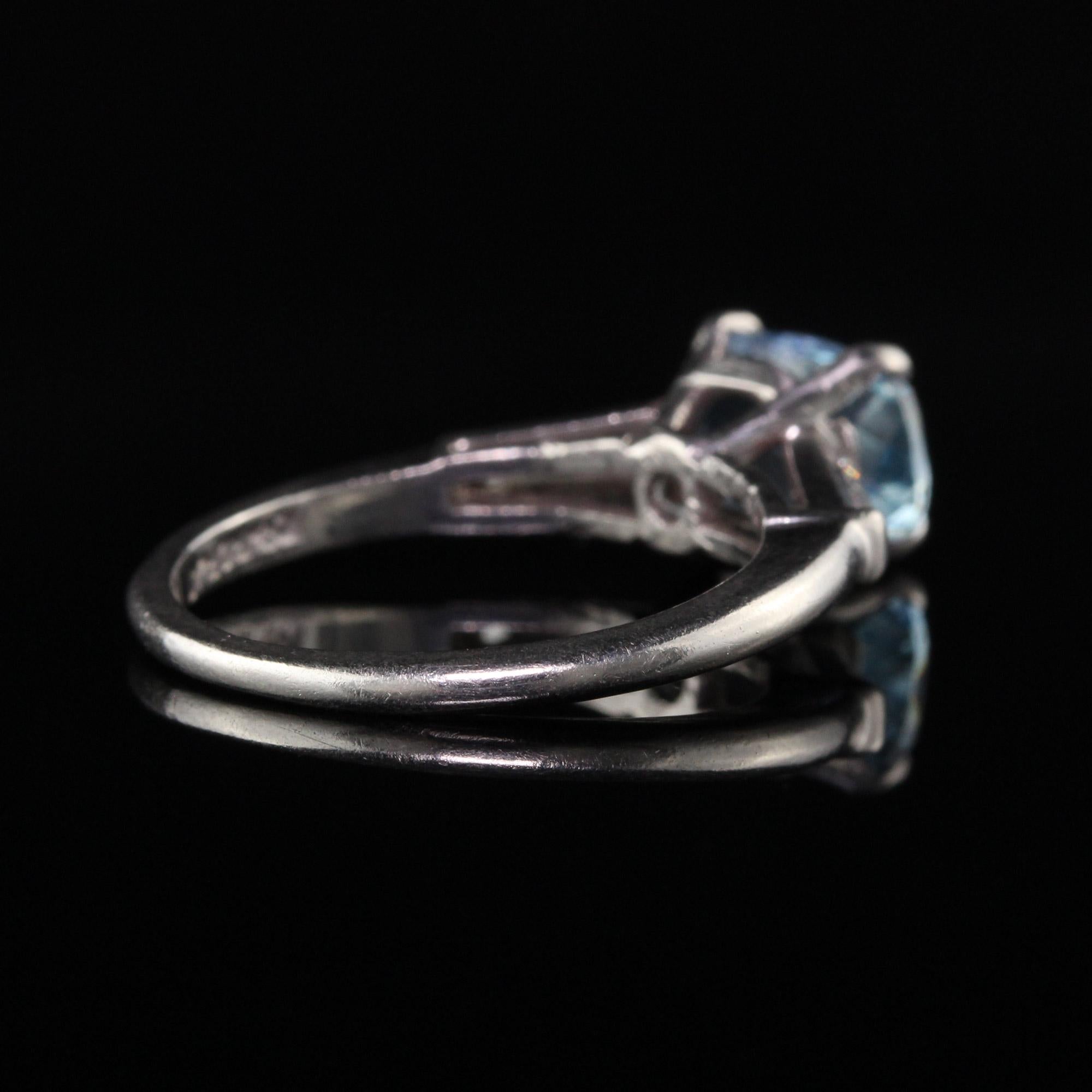 Women's Antique Art Deco Platinum Diamond and Aquamarine Engagement Ring