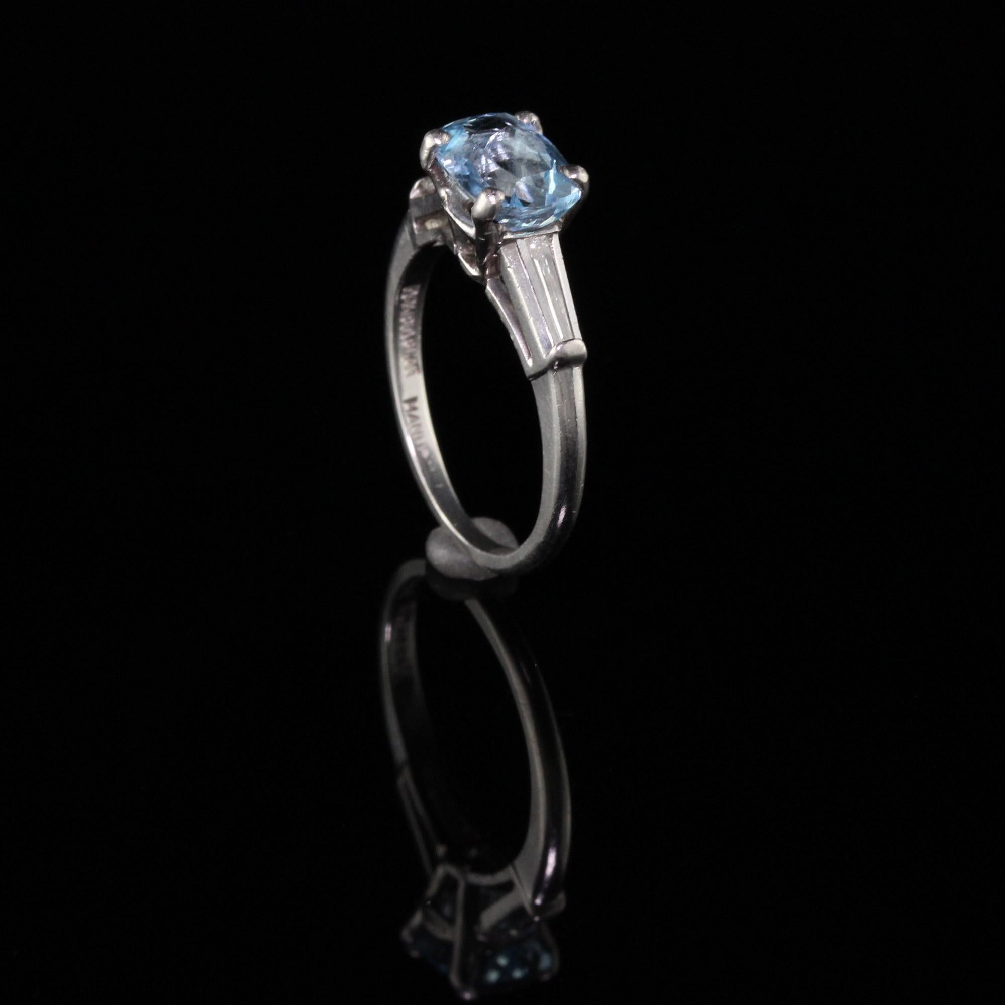 Antique Art Deco Platinum Diamond and Aquamarine Engagement Ring 1